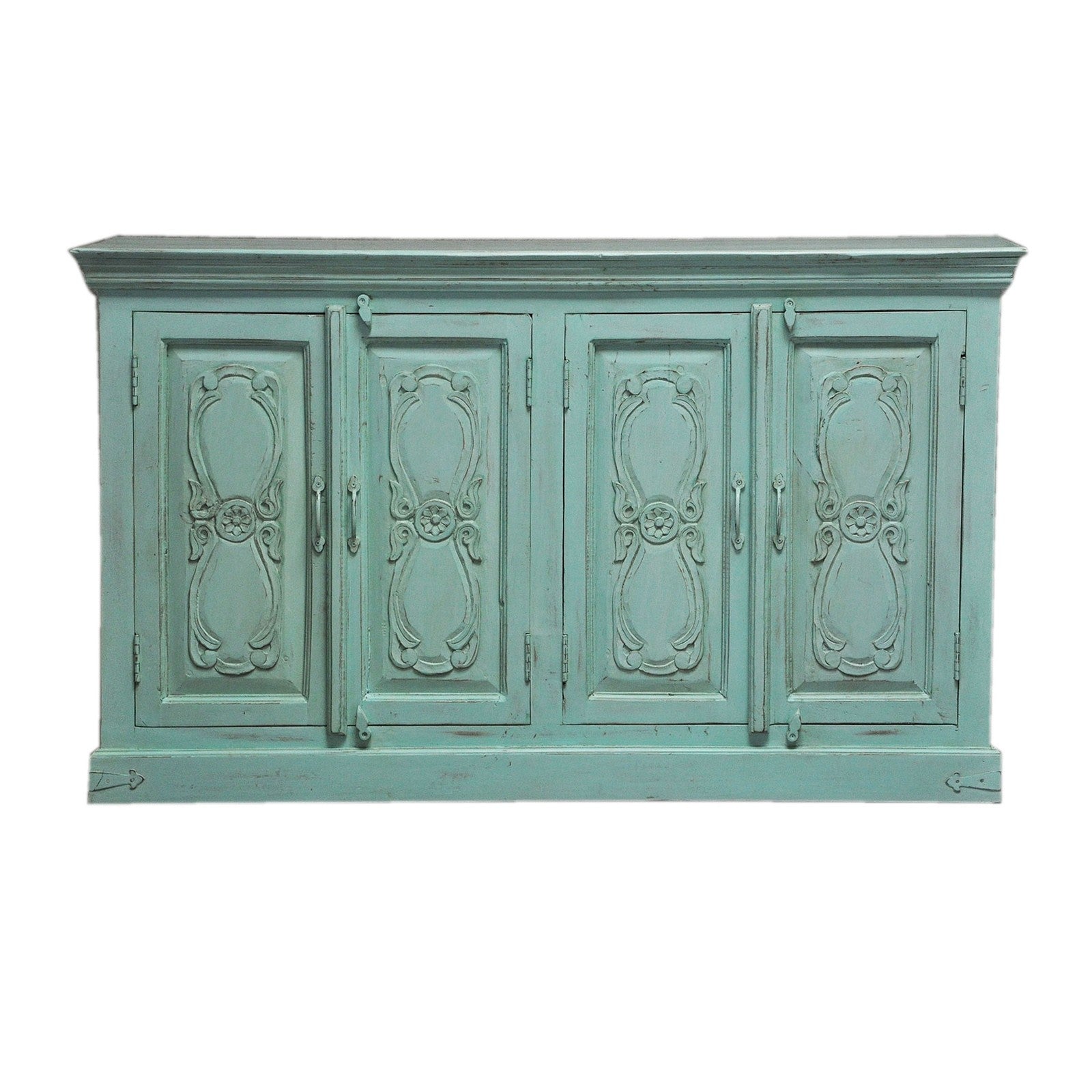 Floral Carved Solid Wood Sideboard - Rustic Farmhouse Buffet Cabinet for Dining Room, Living Room & Entryway Storage