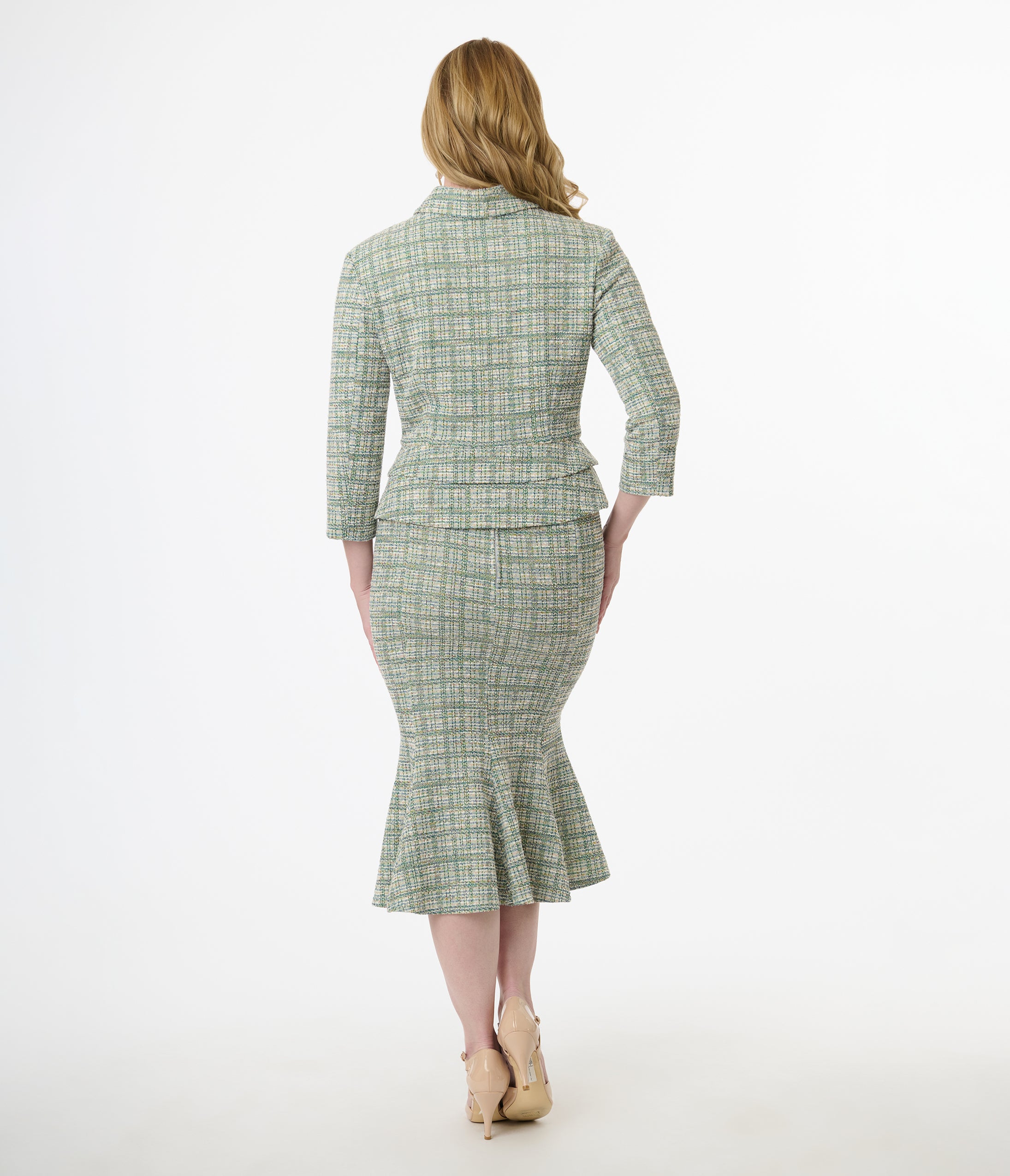 Vintage 1940s Green Plaid Boucle Trumpet Skirt - Retro A-Line Swing Skirt for Women - Perfect for Vintage Themed Parties, Tea Dances & Everyday Elegant Outfits