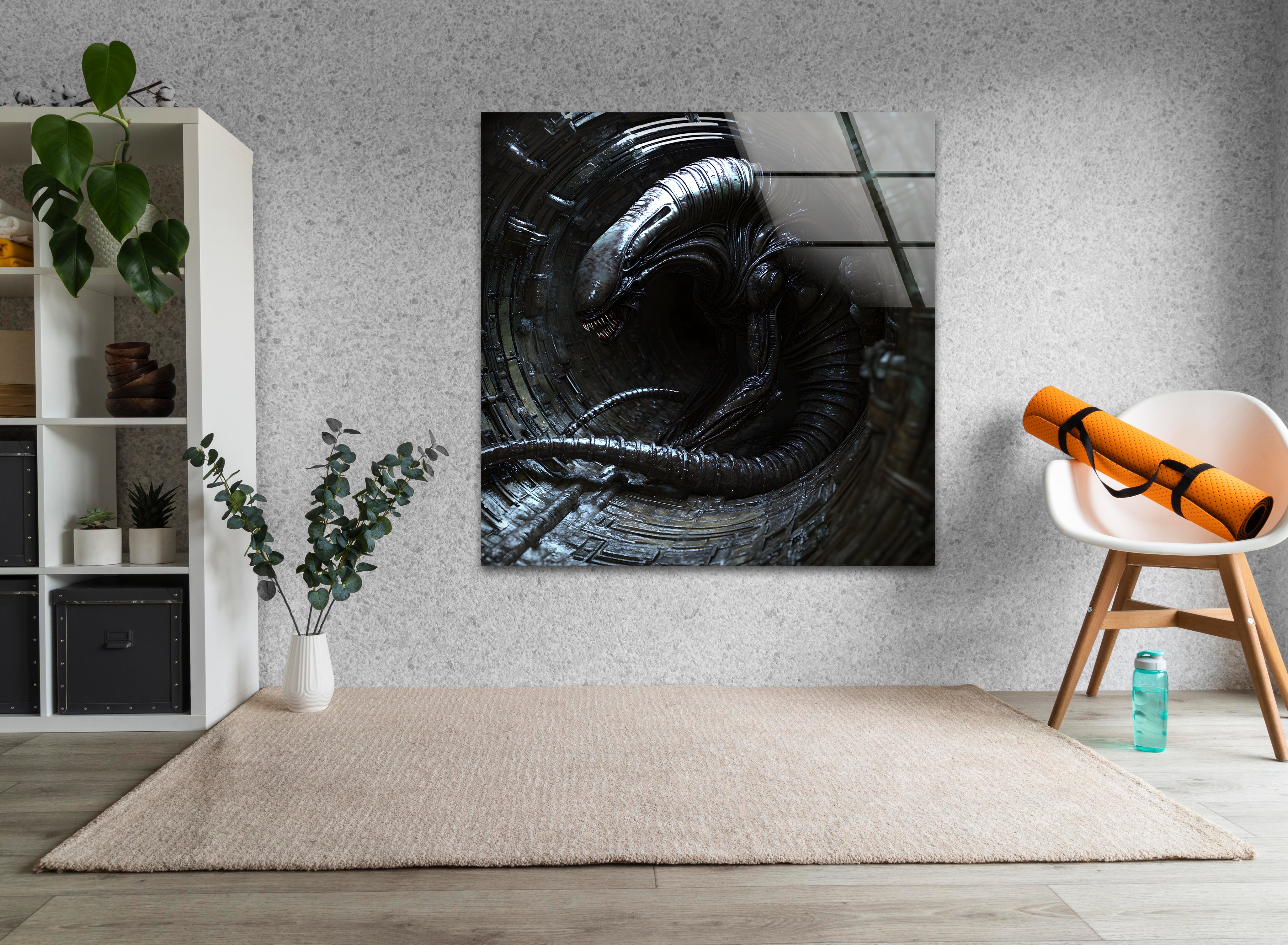 Black Alien Glass Wall Art - Modern Abstract Decor for Living Room, Bedroom & Office | Unique Handmade Glass Artwork for Home & Gifts