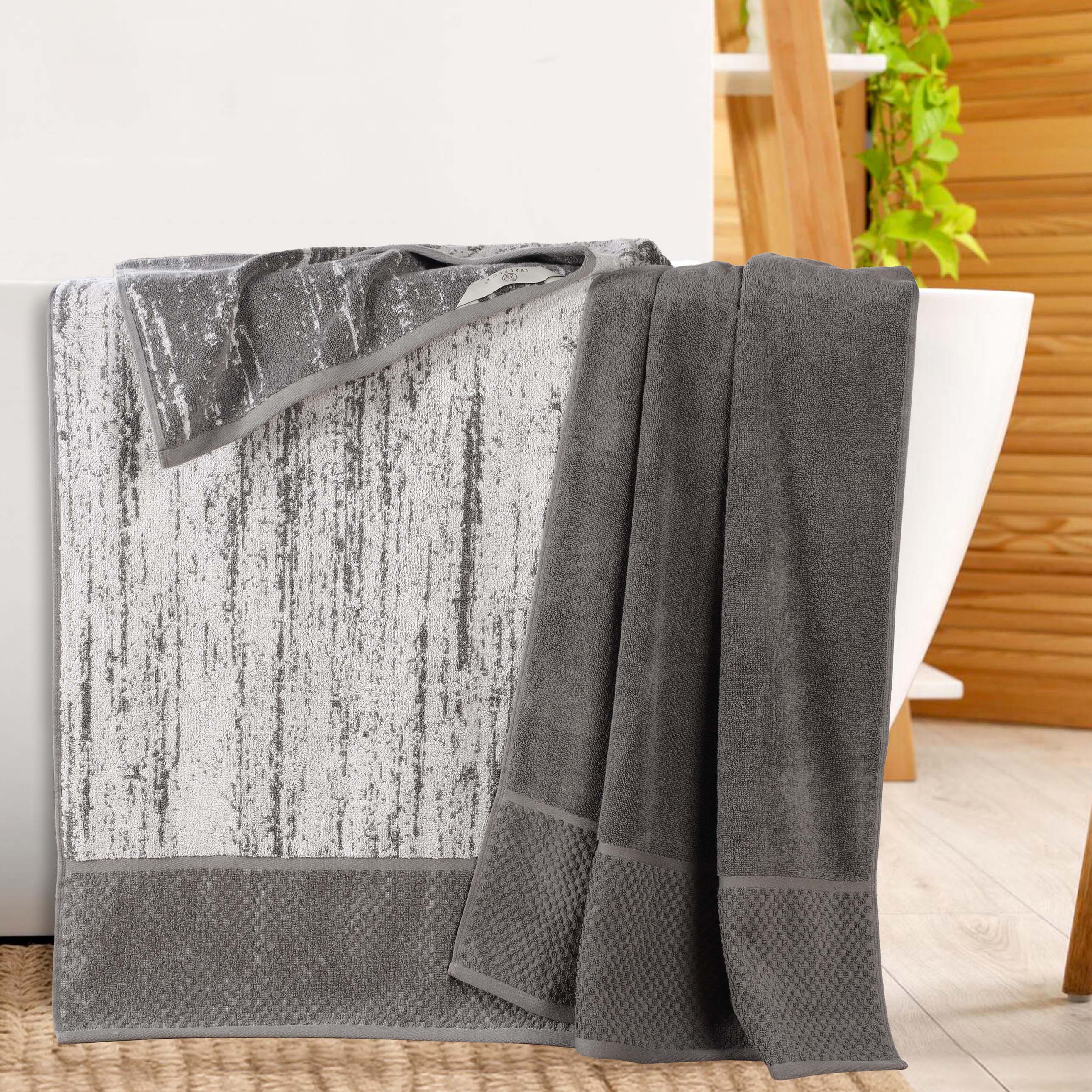 Premium Cotton Plush Jacquard Bath Towel Set of 2 - Ultra Soft & Absorbent Solid & Two-Toned Luxury Bath Sheets for Spa, Hotel & Home Use