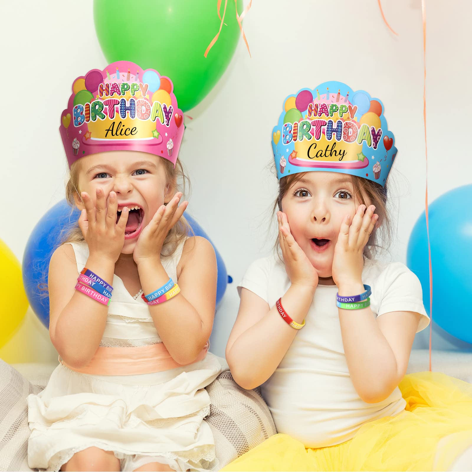Yunsailing 144-Piece Birthday Party Supplies Kit for Kids - 36 Crowns, 36 Funny Paper Sunglasses, 36 Badge Stickers & 36 Silicone Wristbands (Colorful) - Perfect for Classroom Celebrations, Birthday Parties & Carnival Events