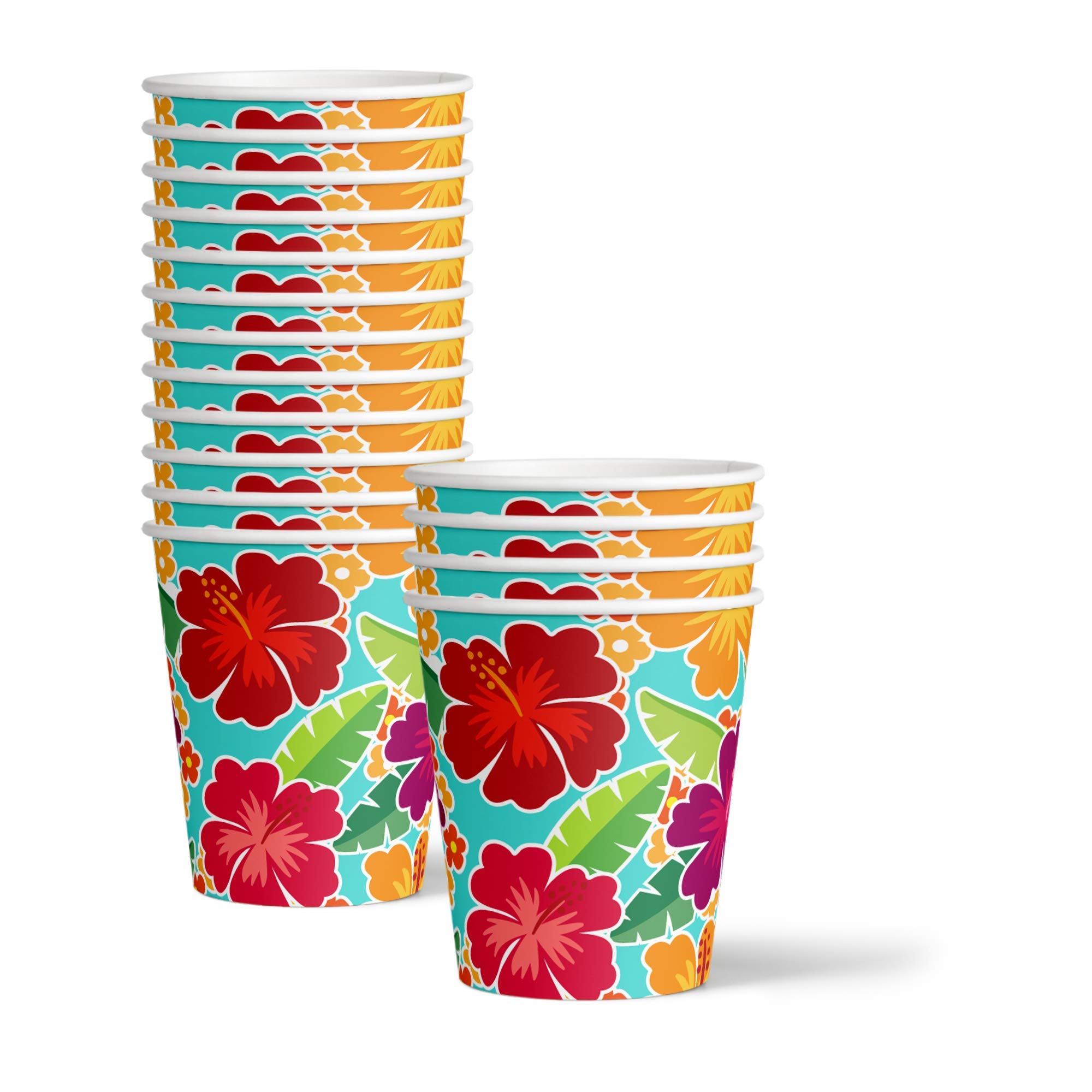 Hawaiian Hibiscus Flower Birthday Party Supplies Set - 16-Piece Tableware Kit with Plates, Napkins & Cups - Perfect for Luau, Tropical & Beach Themed Parties