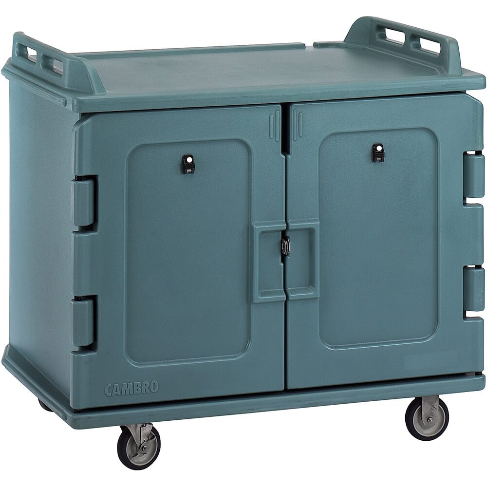 Stainless Steel Meal Delivery Cart with 2 Doors & 2 Compartments - Low Profile Design Holds 20 (14
