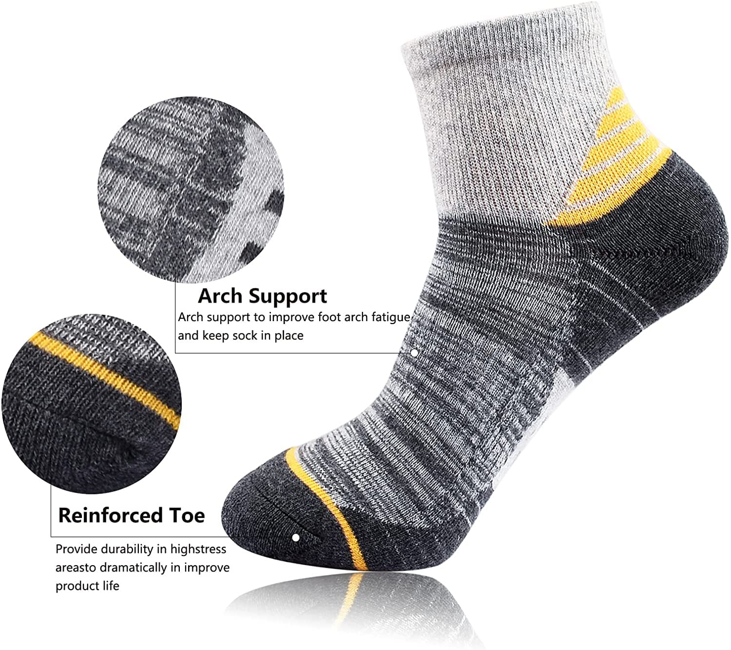 J.WMEET Women's Athletic Ankle Socks - 6 Pack Cushioned Running Socks for Hiking, Sports & Workout - Breathable Cotton Performance Socks for Gym, Jogging & Outdoor Activities