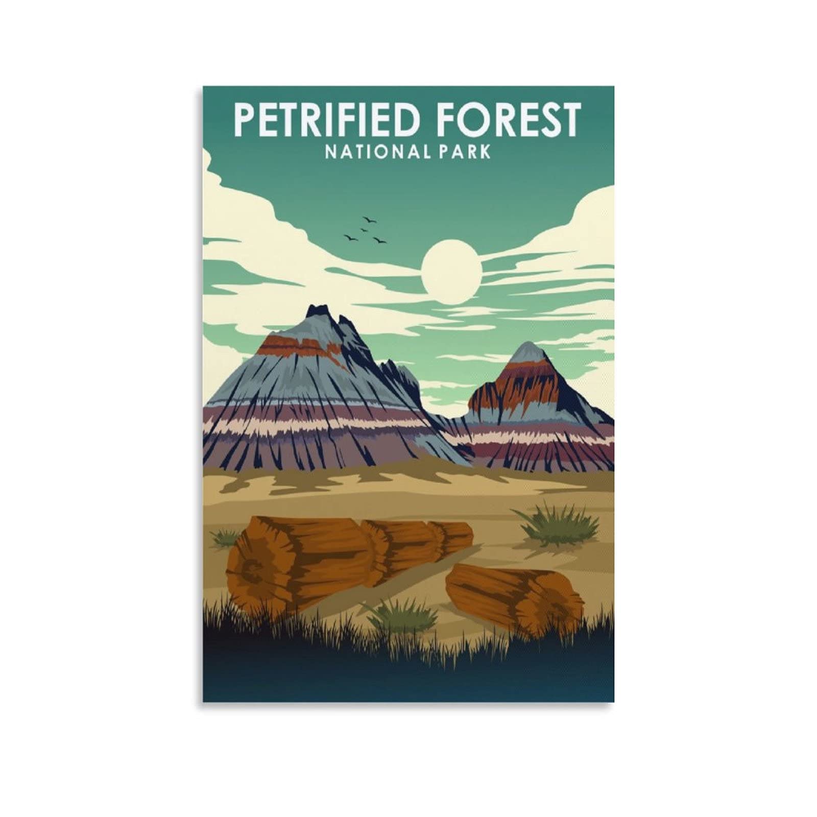 Petrified Forest Vintage National Park Poster - Tree Trunk Mountain Meadow Canvas Wall Art Print - 12x18 inch (30x45cm) Home Decor for Living Room, Bedroom & Office - Perfect for Nature Lovers & National Park Enthusiasts
