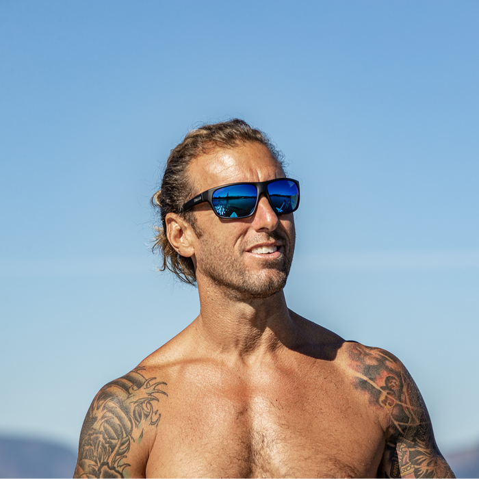 Boone Matte Black Sunglasses with Polarized Blue Mirror Lenses - Stylish UV Protection for Outdoor Sports & Driving