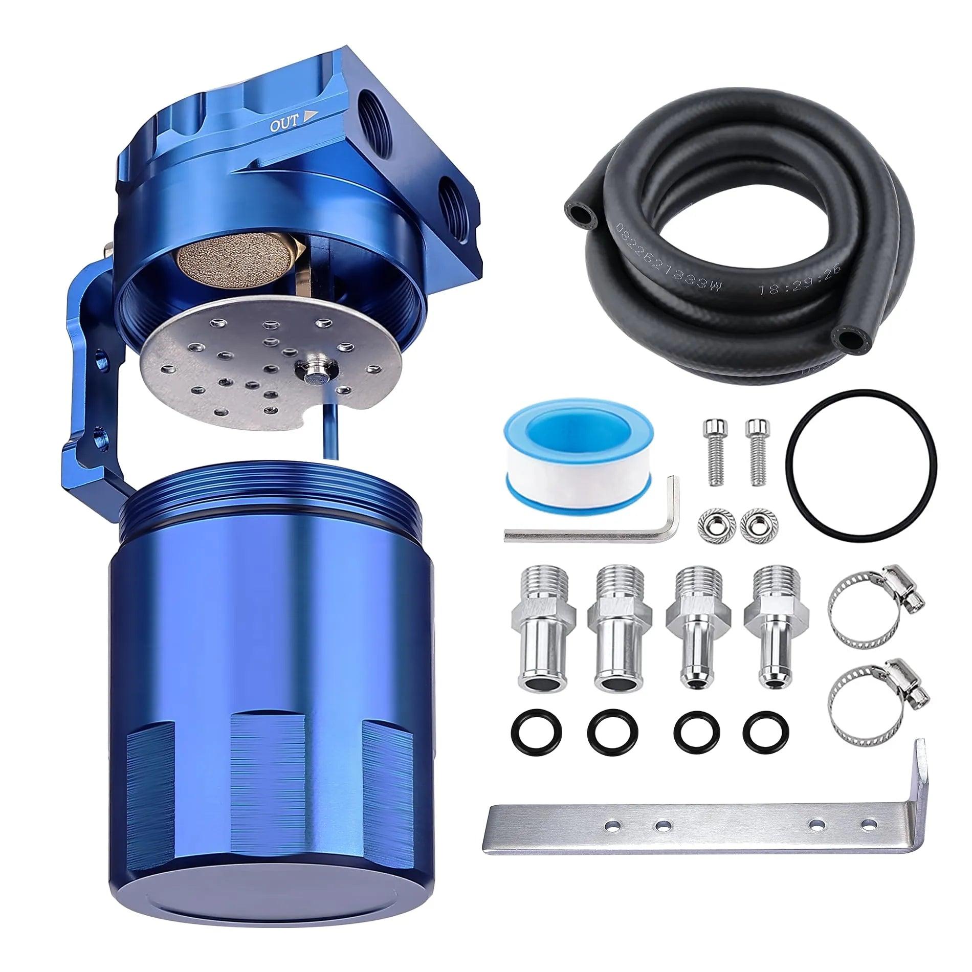 EVIL ENERGY Universal 300ML Aluminum Oil Catch Can with Baffle & Hose Kit - High Performance Air Oil Separator for Car, Truck & Motorcycle Engine Protection