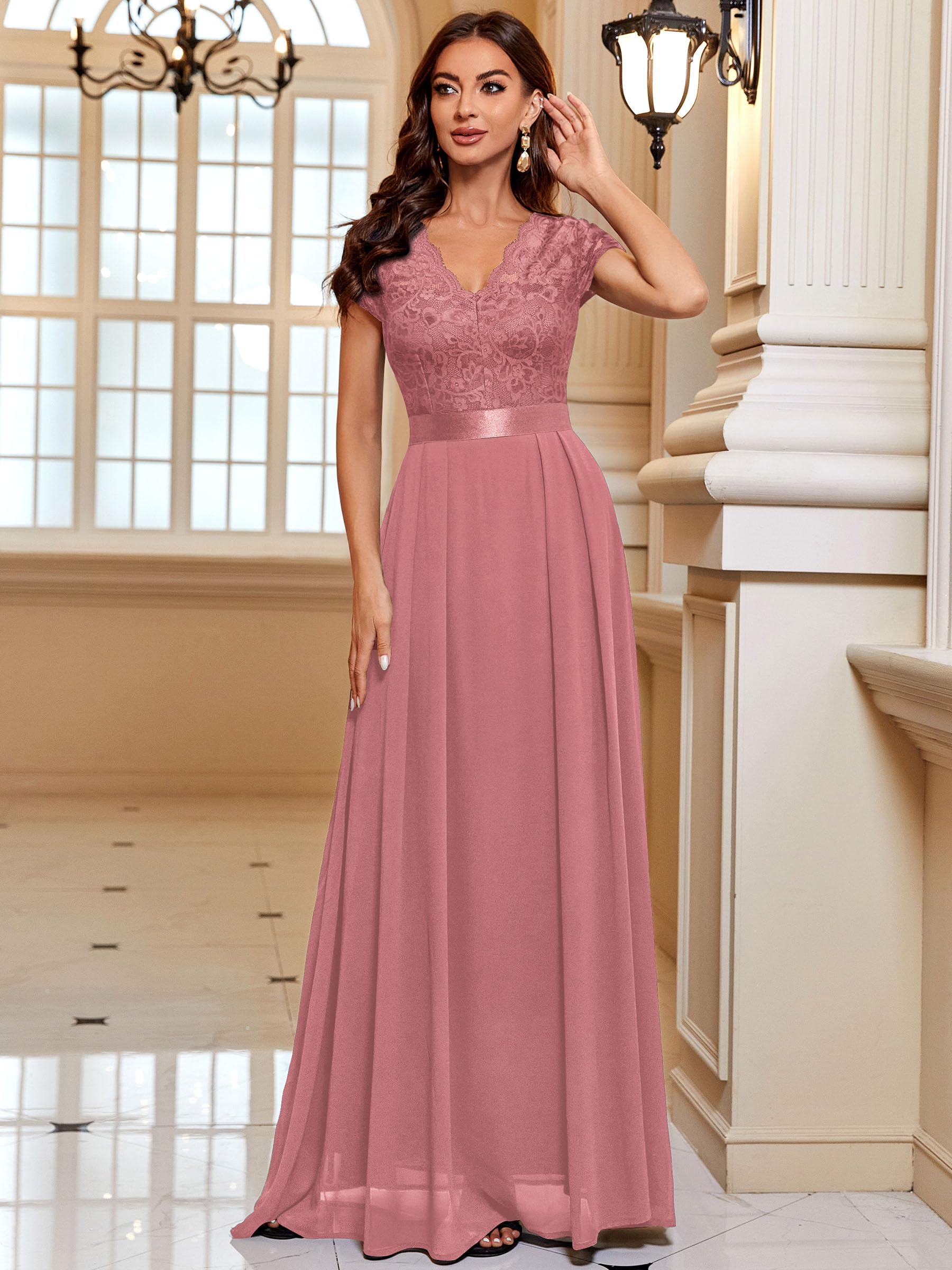 Elegant Floral Lace V-Neck Bridesmaid Dress for Women - Perfect for Weddings, Parties & Formal Events | Miusol