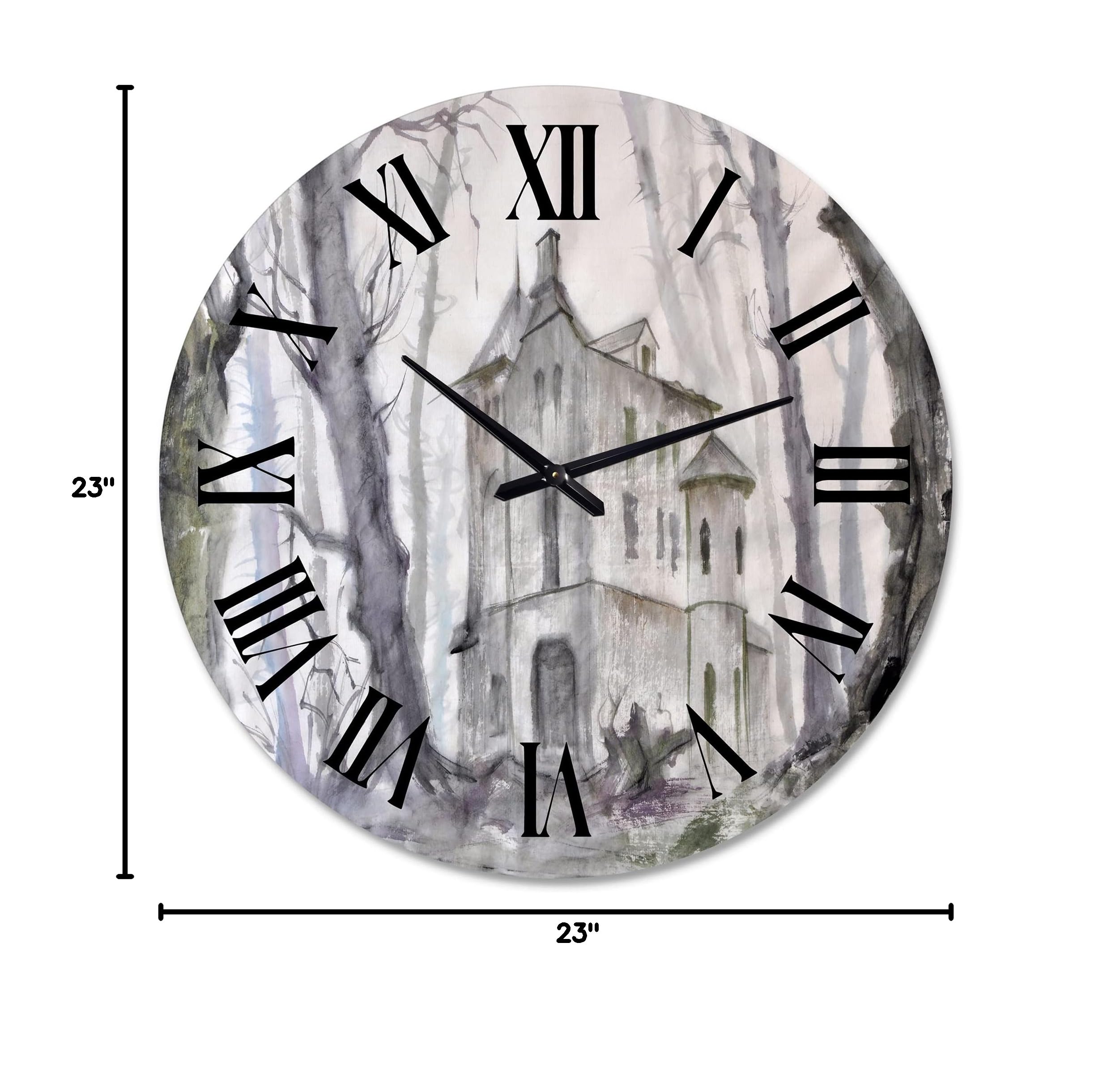 Haunted Castle in The Woods Wall Clock - Large Traditional Fantasy Decor for Living Room, Bedroom & Office - Silent Non-Ticking Home Decor