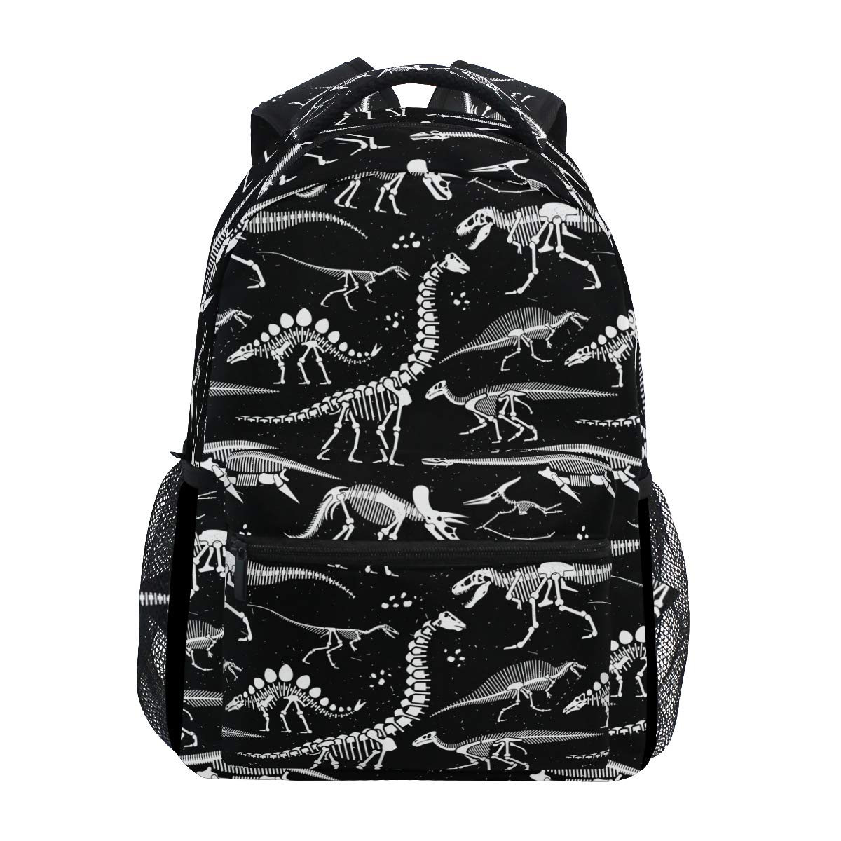 Dinosaur Skeleton School Backpack - Lightweight Travel Bookbag for Kids & Teens, Water-Resistant Black & White Rucksack - Perfect for School, Hiking, Camping & Daily Use