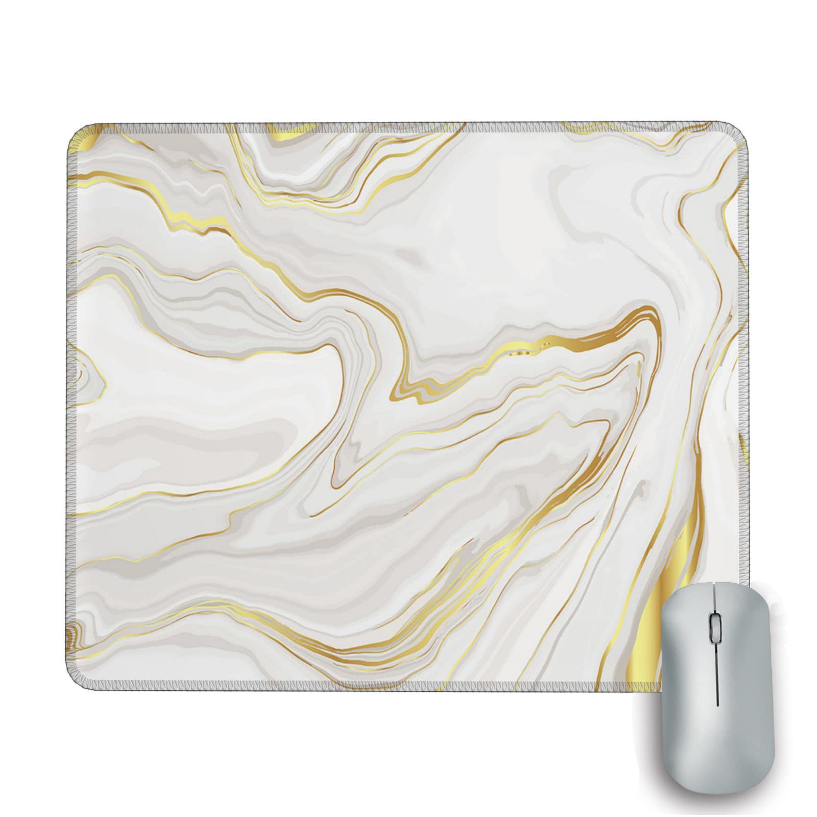 Premium White Marble Gaming Mouse Pad with Gold Accents - Non-Slip Textured Surface for Wireless Mouse - Personalized Office & Gaming Desk Accessory for Work & PC Gaming Setup