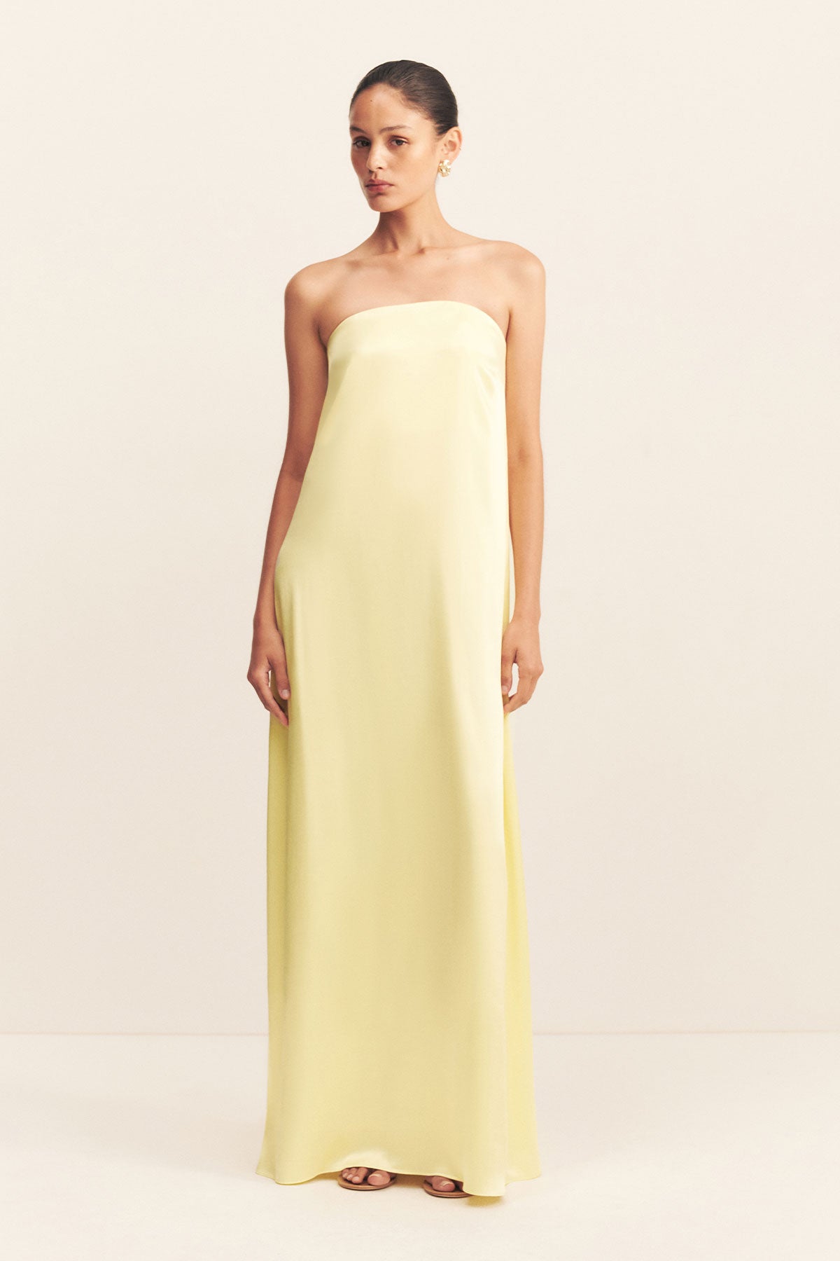 Strapless Column Maxi Dress by La Lune - Elegant Lemon Yellow Formal Gown for Weddings, Parties & Special Occasions