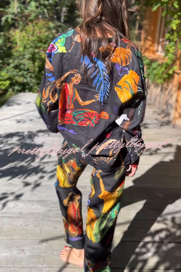 Stylish Floral Print Long Sleeve Blouse with Elastic Waist Wide Leg Pants Set - Women's Casual Outfit for Work, Date Night & Spring Fashion