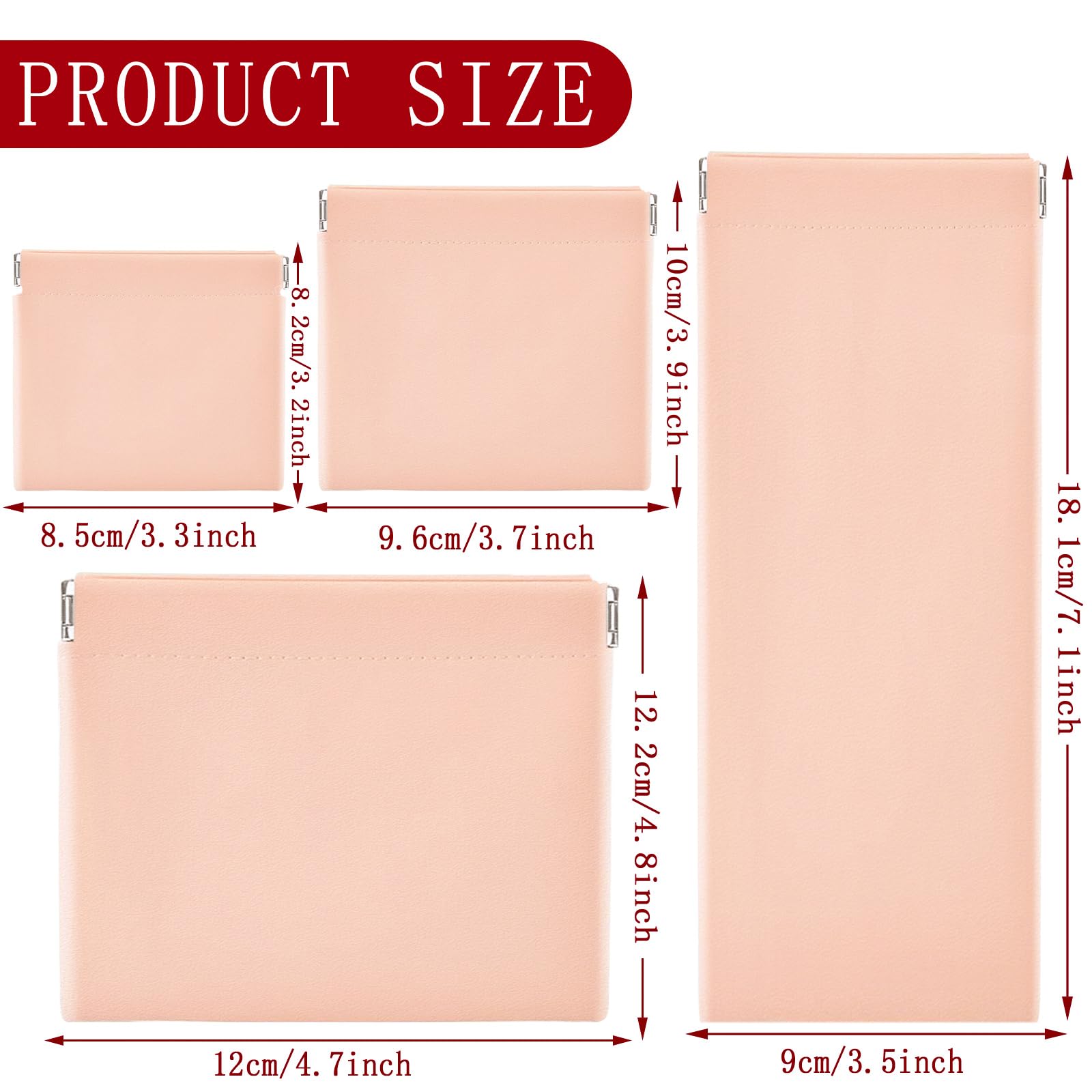 Self-Closing Makeup Pouch - Squeeze Top Cosmetic Bag with Snap Closure, 4 Sizes Portable No Zipper Organizer for Purse & Travel | Perfect for Cosmetics, Jewelry & Toiletries On-The-Go