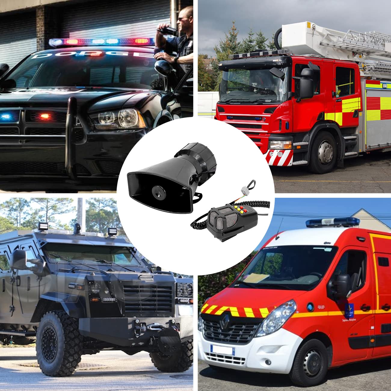 5-Tone Patrol Car Siren Horn with 100W PA Speaker System & Microphone - Emergency Vehicle Siren for Police, Security, and First Responders - Ideal for Law Enforcement, Traffic Control, and Emergency Situations