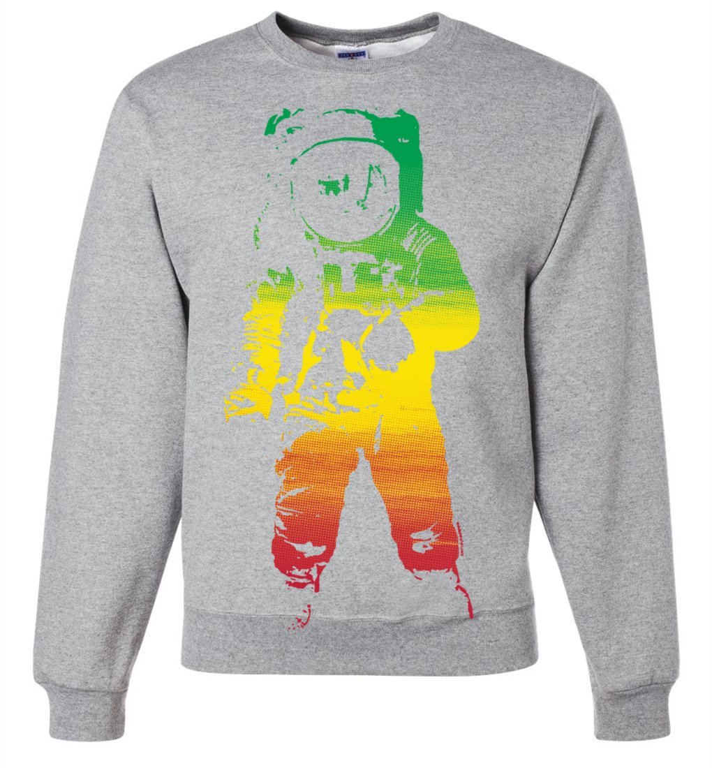 Space Astronaut Man on The Moon Rasta Crewneck Sweatshirt | Vintage NASA-Inspired Graphic Hoodie for Men & Women | Perfect for Stargazing, Music Festivals & Casual Streetwear