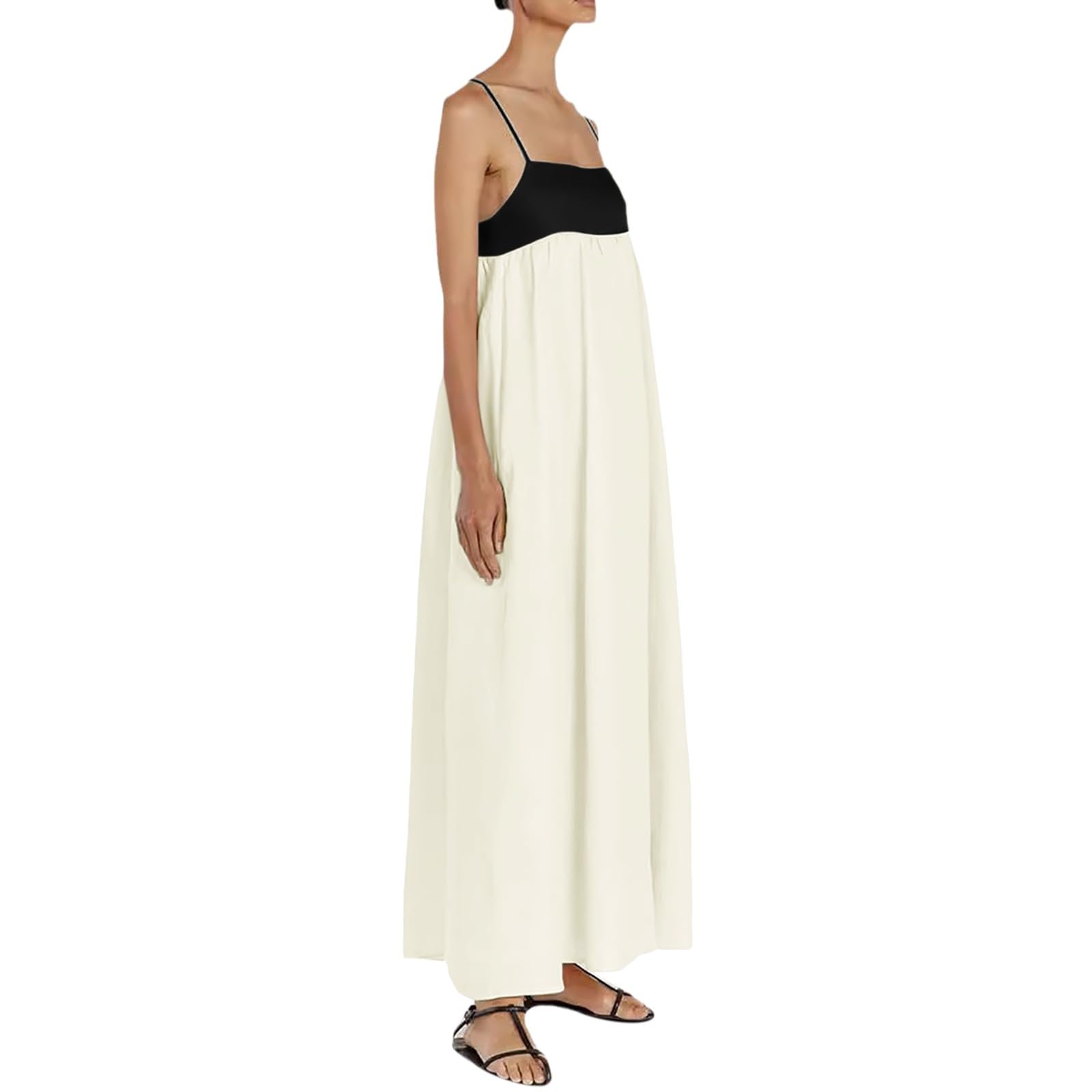 Women's Linen Dresses 2025 - Contrast Trim Spaghetti Strap Sleeveless Backless Long Summer Dress | Beach Vacation, Travel Outfit, Casual Wear
