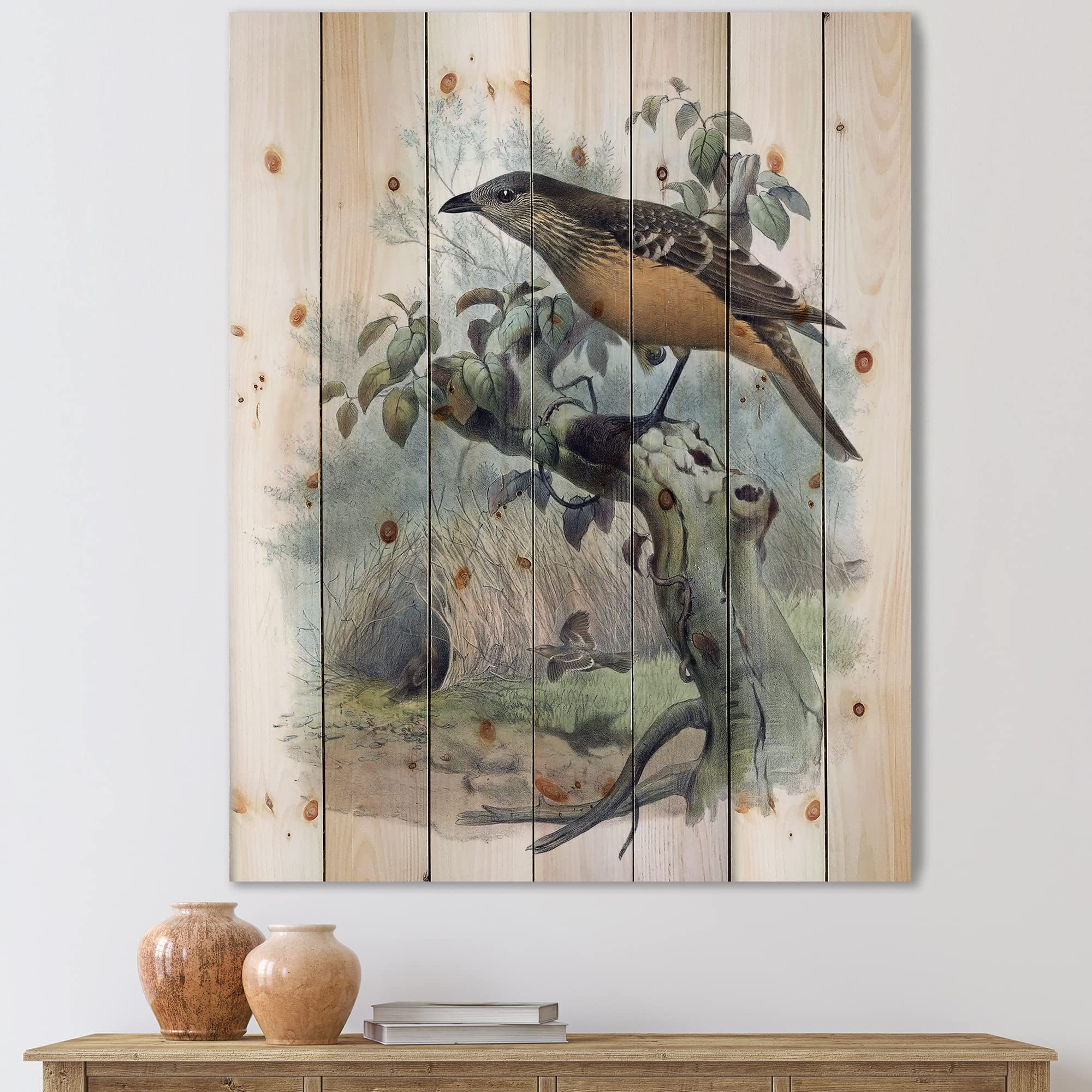 DesignQ Paradise Birds Traditional Wood Wall Decor - Blue Wood Wall Art, Large Animal Wood Panels Printed on Natural Pine - Perfect for Living Room, Bedroom & Office Decor