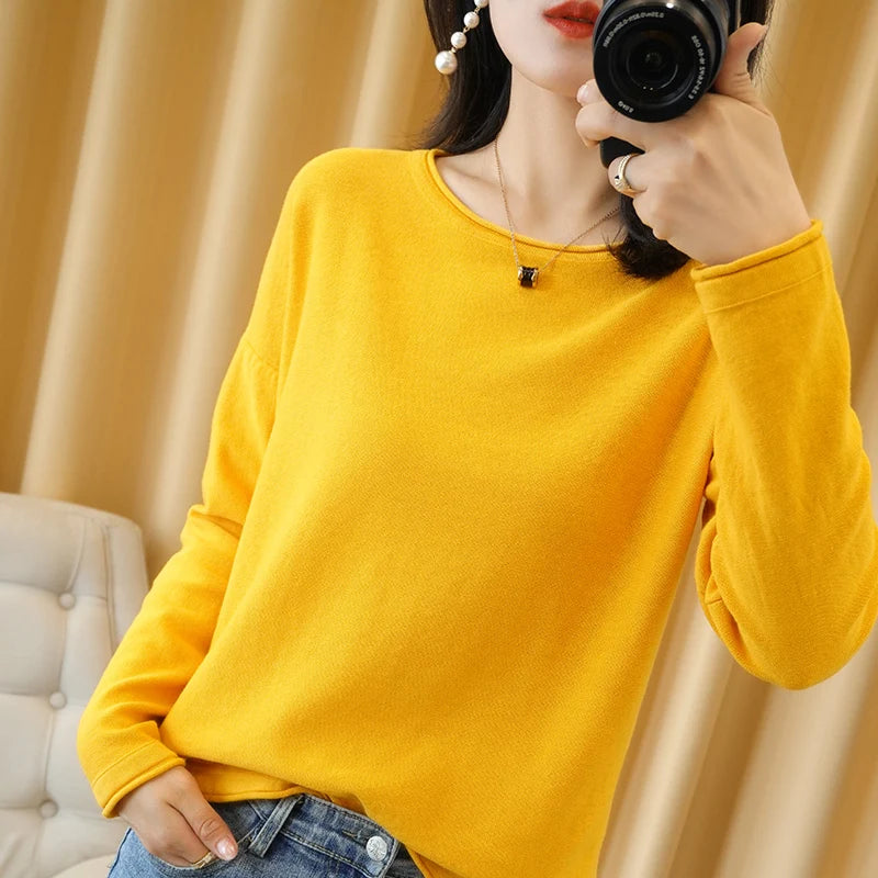 Soft Cotton O-Neck Pullover Knit Sweater for Women - Cozy Winter Wear & Casual Outfits