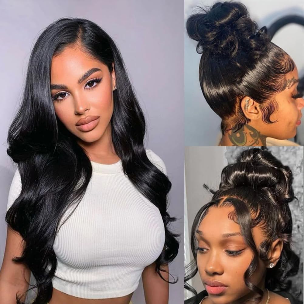 360 Full Lace Front Wigs Human Hair - Pre Plucked Body Wave 28 Inch HD Transparent Lace Wig for Black Women | Natural Hairline | Perfect for Daily Wear, Parties & Special Occasions