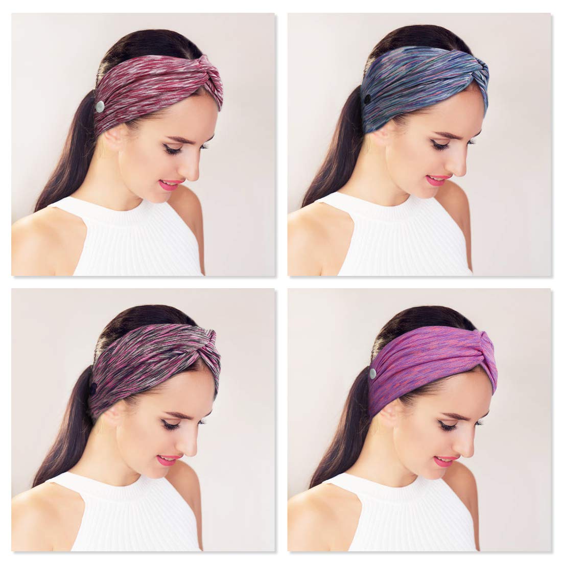 Women's Button Headbands with Ear Protection - Boho Elastic Hair Bands for Yoga, Running & Workouts - Moisture-Wicking Sweatband Head Wraps - Perfect Gift for Active Friends (Great for Gym, Sports & Outdoor Activities)