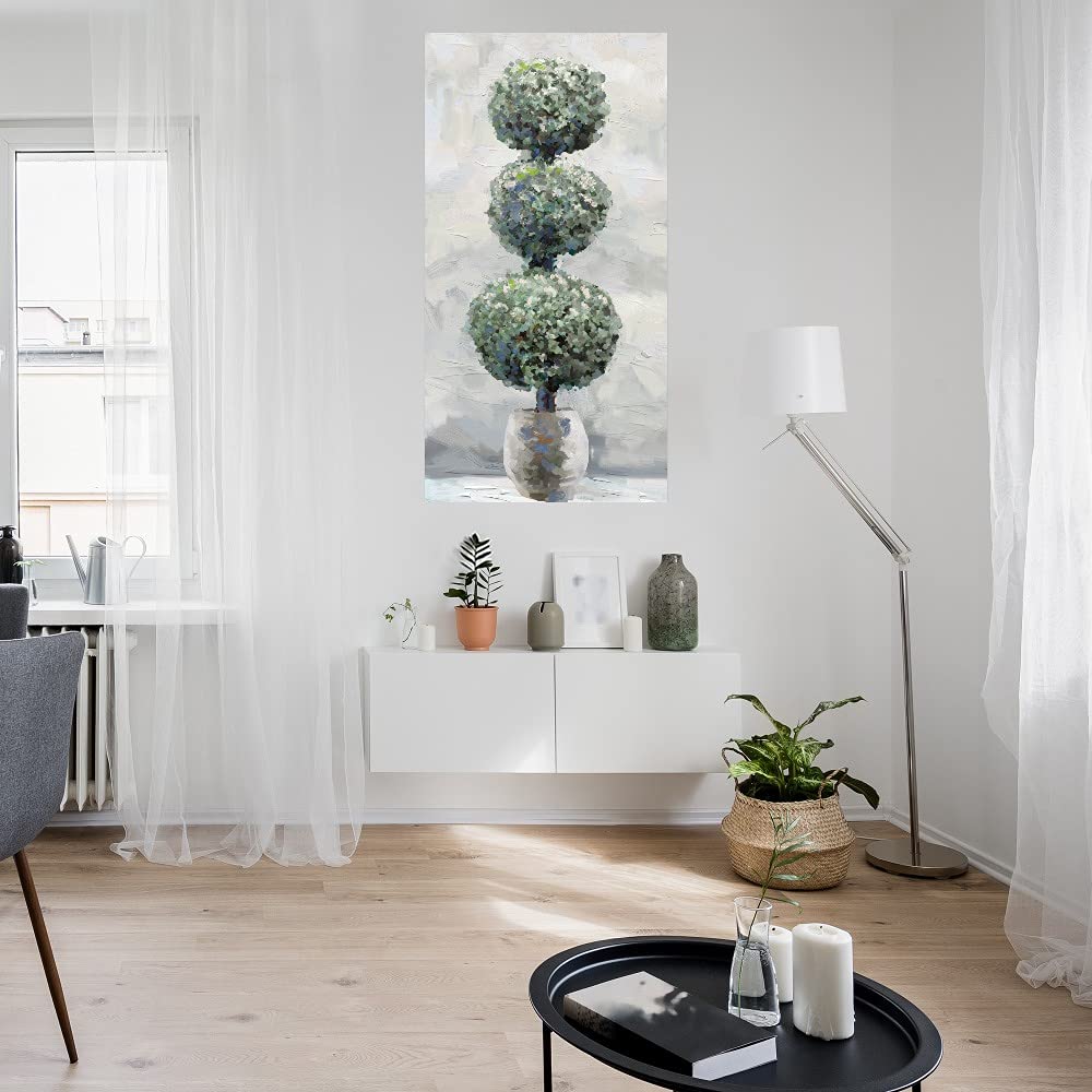 Hand-Painted Fine Art Canvas Topiary Wall Decor - 21x40 Inch Ready to Hang Canvas Print for Living Room, Bedroom, Office & More - Elegant Botanical Home Decor Perfect for Housewarming Gifts & Interior Design