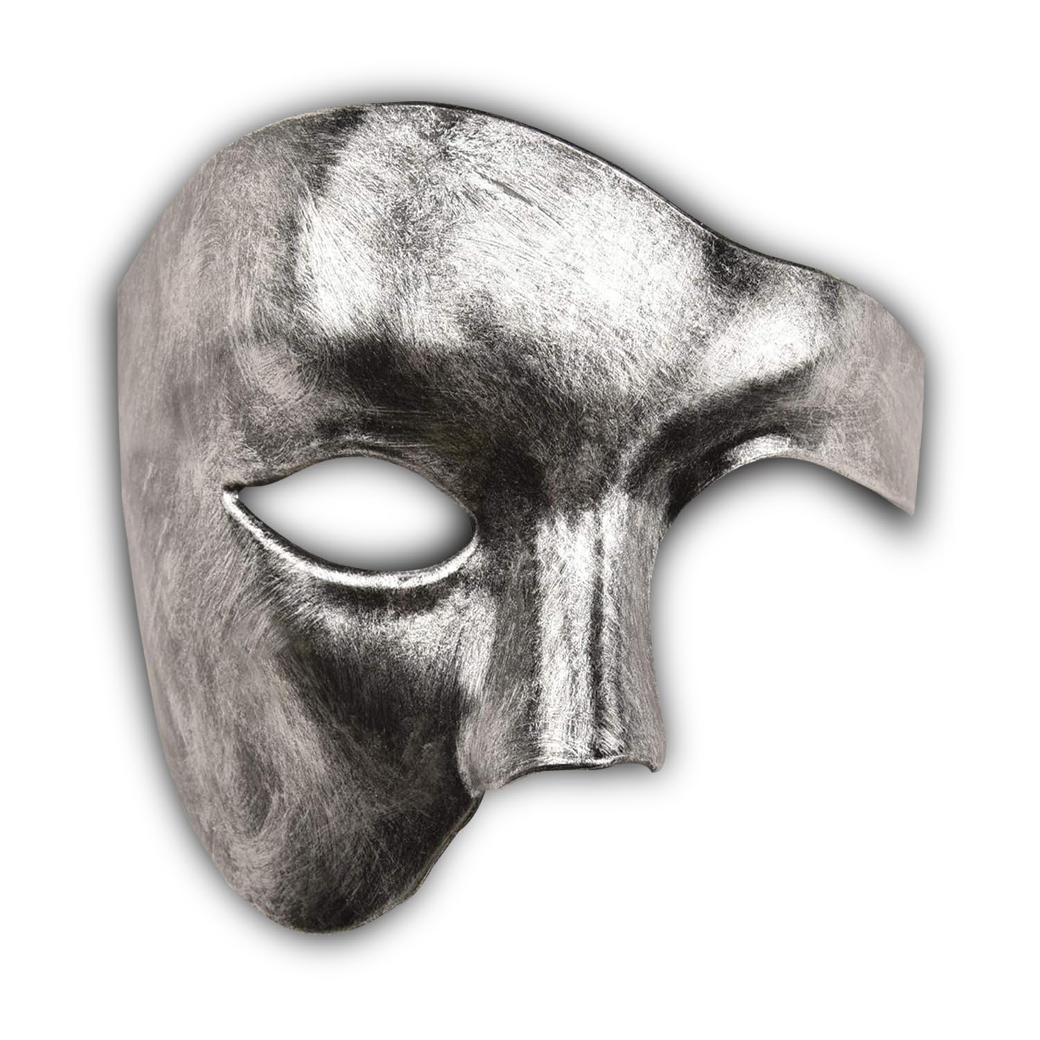 LKITMIUT Men's Masquerade Mask - Phantom of The Opera Half Face Mask for Halloween, Costume Party & Mardi Gras - Antique Silver Venetian Style Mask - Perfect for Theatrical Performances, Cosplay & Gothic Events