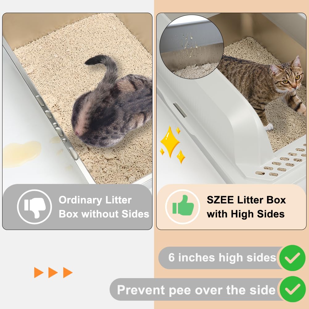 Extra Large Stainless Steel Cat Litter Box - XL High Sided Design with Odor Control, Easy to Clean, Includes Litter Scoop & Mat - Perfect for Large Cats & Multi-Cat Households