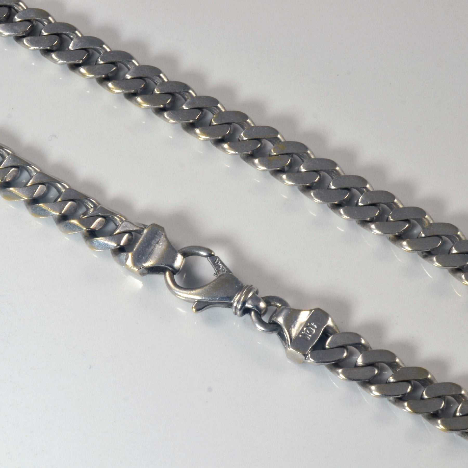 10K White Gold Heavy Curb Chain Necklace 26