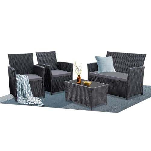 Black Wicker&gray Cushions