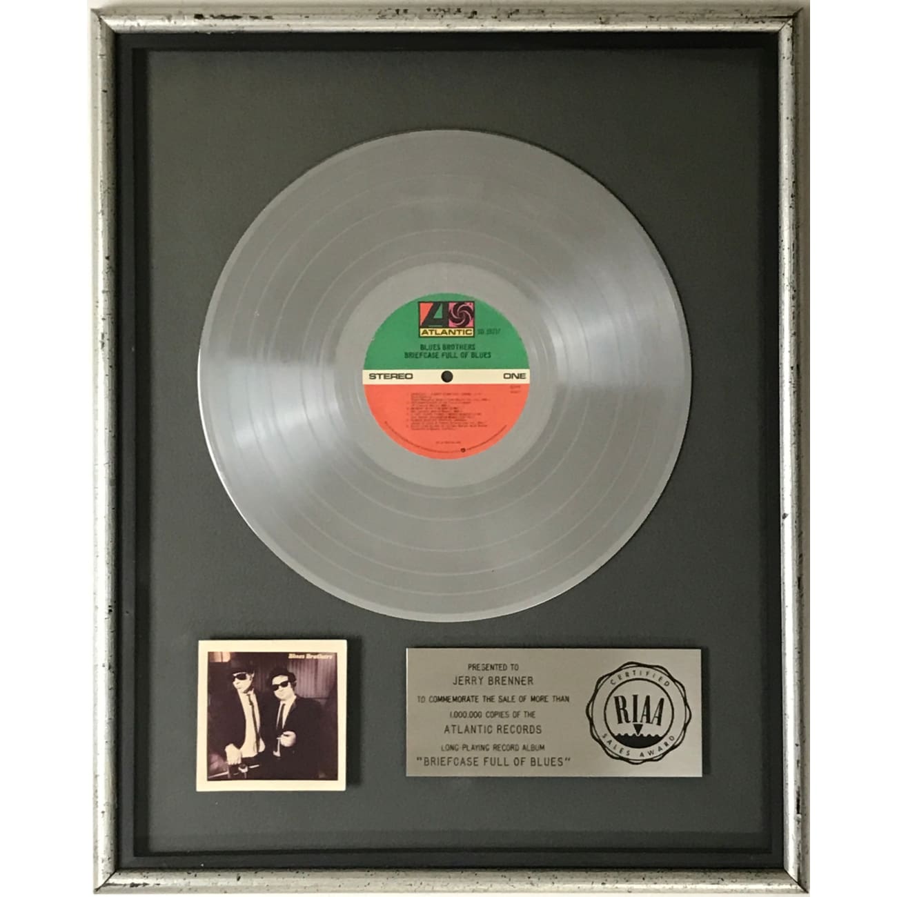 Blues Brothers 'Briefcase Full Of Blues' RIAA Certified Platinum LP Record Award - Perfect for Music Collectors, Fan Gifts & Home Decor