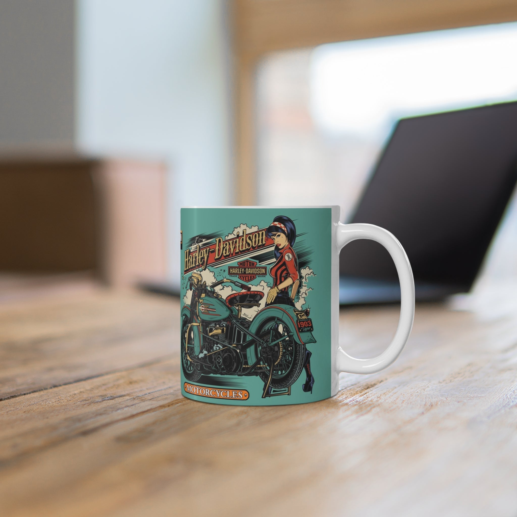 Vintage Harley Davidson Motorcycle Coffee Mug - Retro Biker Art Design Ceramic Cup for Coffee, Tea, Hot Drinks - Perfect Gift for Motorcycle Enthusiasts, Great for Home, Office, or Garage Use