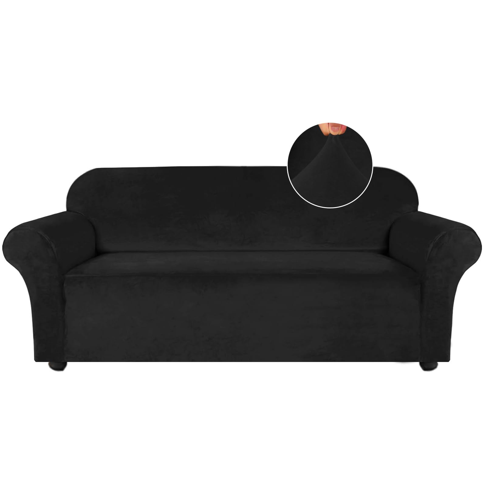 Luxury Turquoise Velvet Stretch Sofa Cover for 3-Cushion Large Couches - Non-Slip Elastic Bottom, Soft Fabric Slipcover (XL, Black) | Perfect for Living Room, Home Decor & Pet Protection