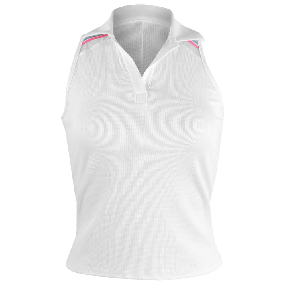 Lucky In Love Women's Winning Streak Sleeveless Polo Shirt - White | Athletic Tennis Golf Top for Women | Perfect for Sports & Casual Wear