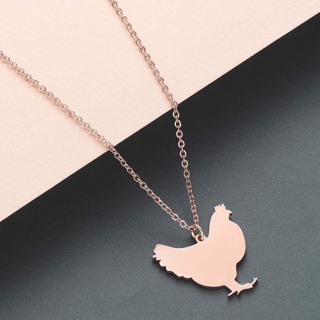 Stainless Steel Zodiac Rooster Pendant Necklace for Women - Elegant Rose Gold Chicken Jewelry - Perfect for Birthday Gifts, Chinese New Year, and Zodiac-Themed Fashion Accessories