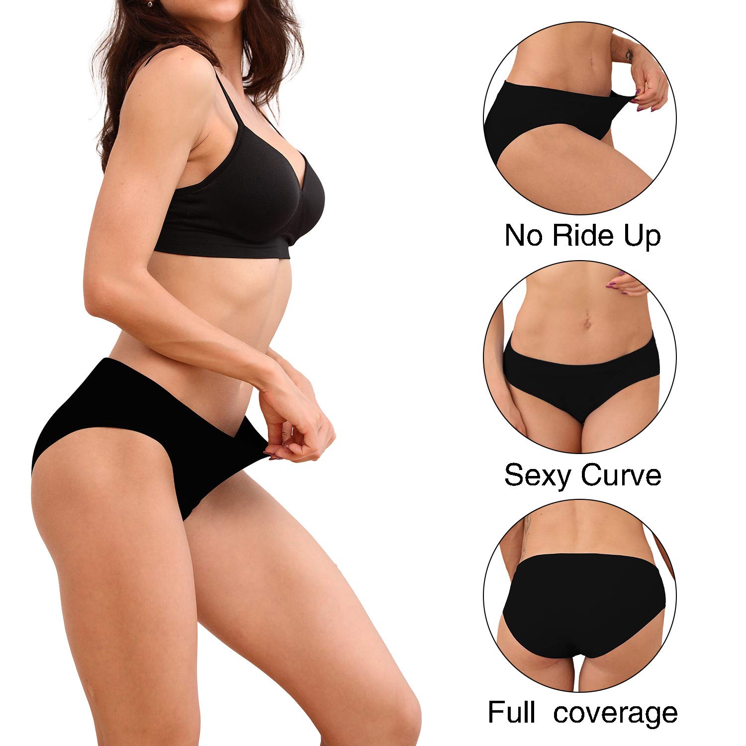 R RUXIA Women's Seamless Hipster Panties - Low Rise Cheekini Bikini Underwear - Soft Stretch Comfort - 5 Pack Multi Colors - Perfect for Everyday Wear, Yoga & Lounge