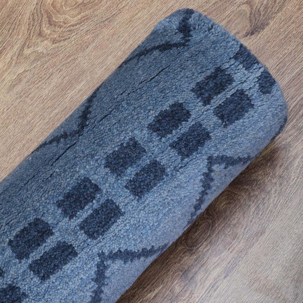 Hand Knotted Wool Geometric Area Rug 9'x12' Rectangle - Light Blue Modern Design, Medium Pile Handmade Carpet for Living Room, Bedroom | Durable Floor Covering for Home Decor & Interior Design (N01117)