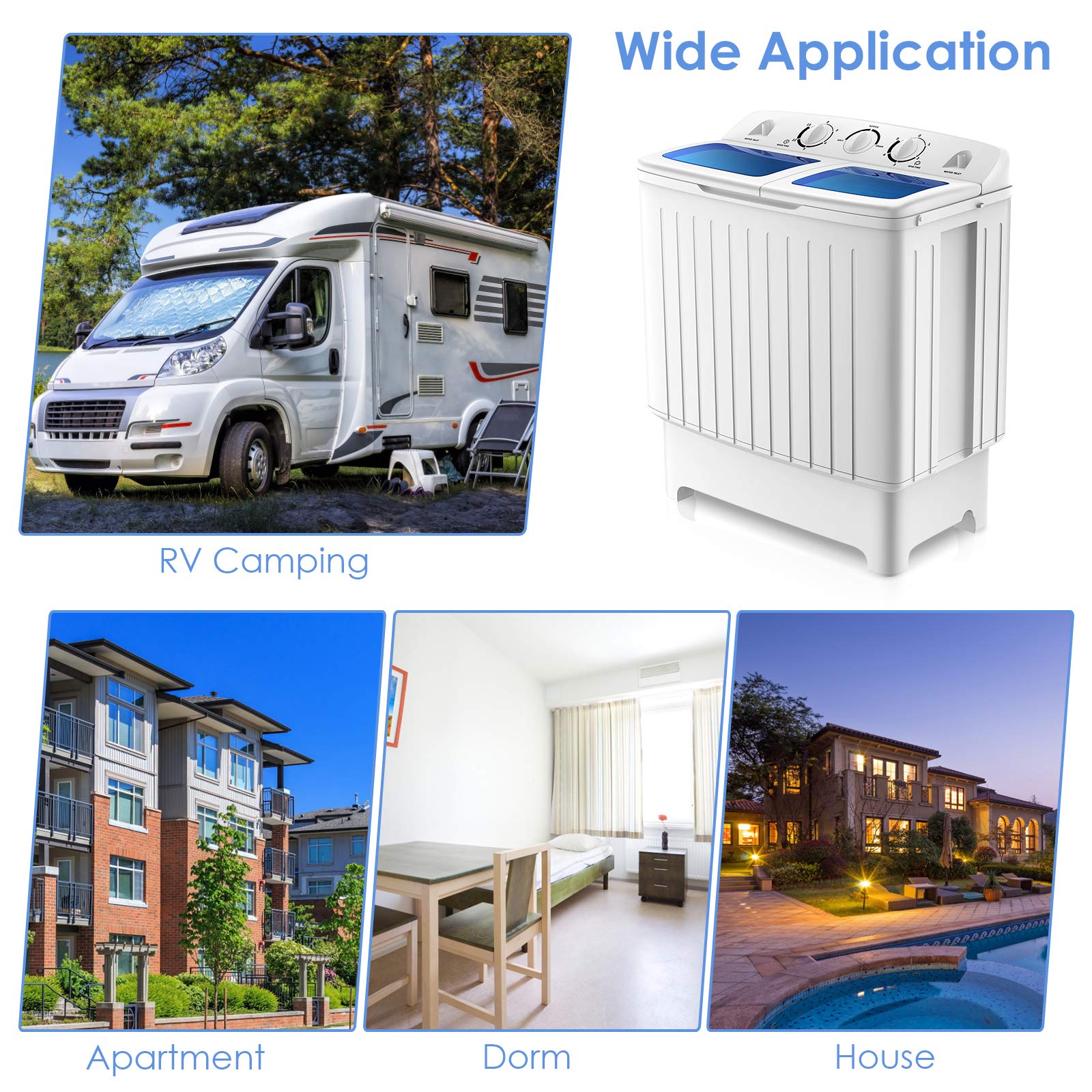 ARLIME 20lbs Portable Twin Tub Washing Machine with Drain Pump - Semi-Automatic Compact Washer (12lbs) & Spinner (8lbs) - Perfect for Apartments, Dorms, RV & Camping - Ideal for Small Spaces, Travel & Off-Grid Living