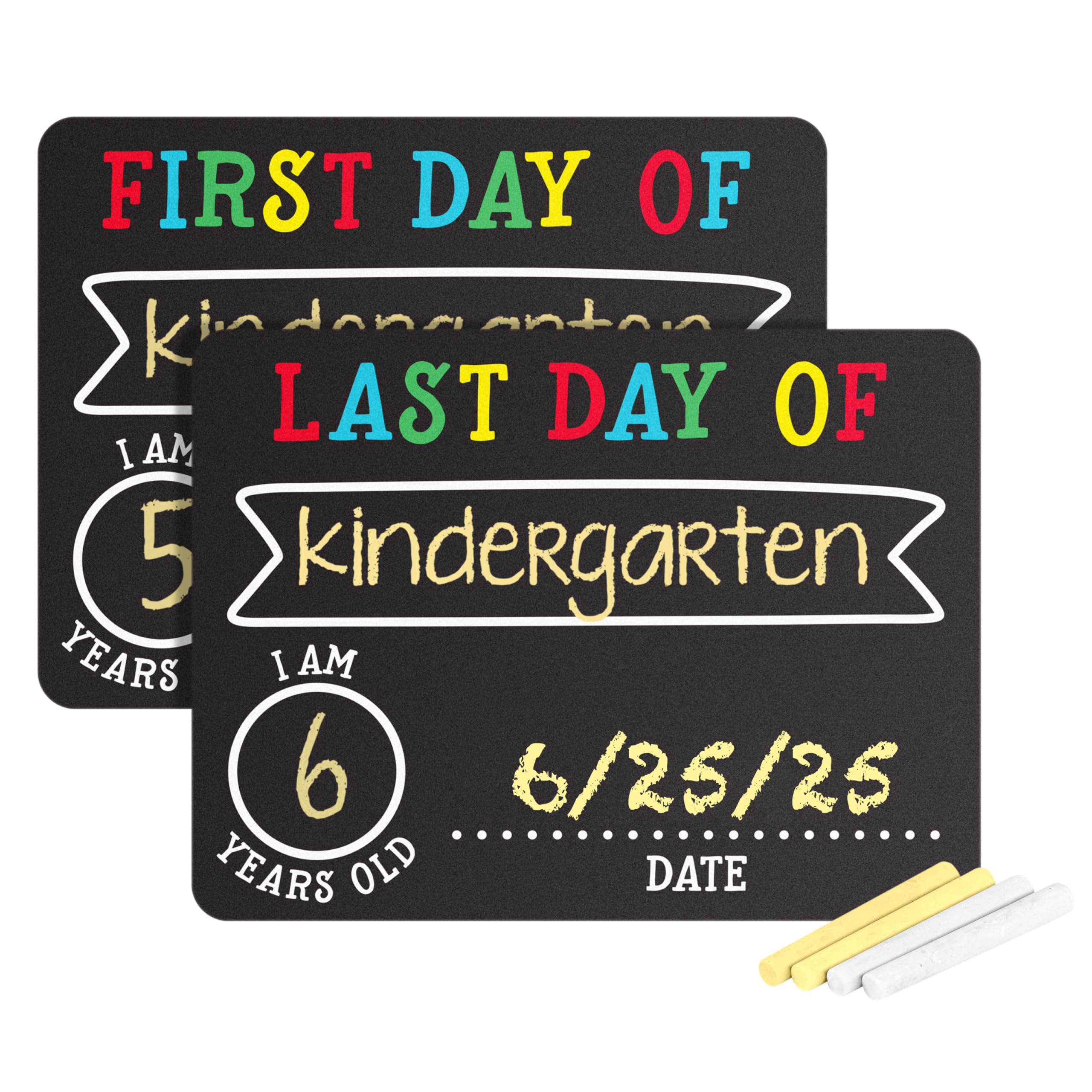 Pearhead First and Last Day Chalkboard Signs - Reusable & Erasable Photo Prop for School Milestones (Includes 2 Chalkboards + White & Yellow Chalk) - Perfect for Back-to-School, Graduation & Yearly Growth Photos