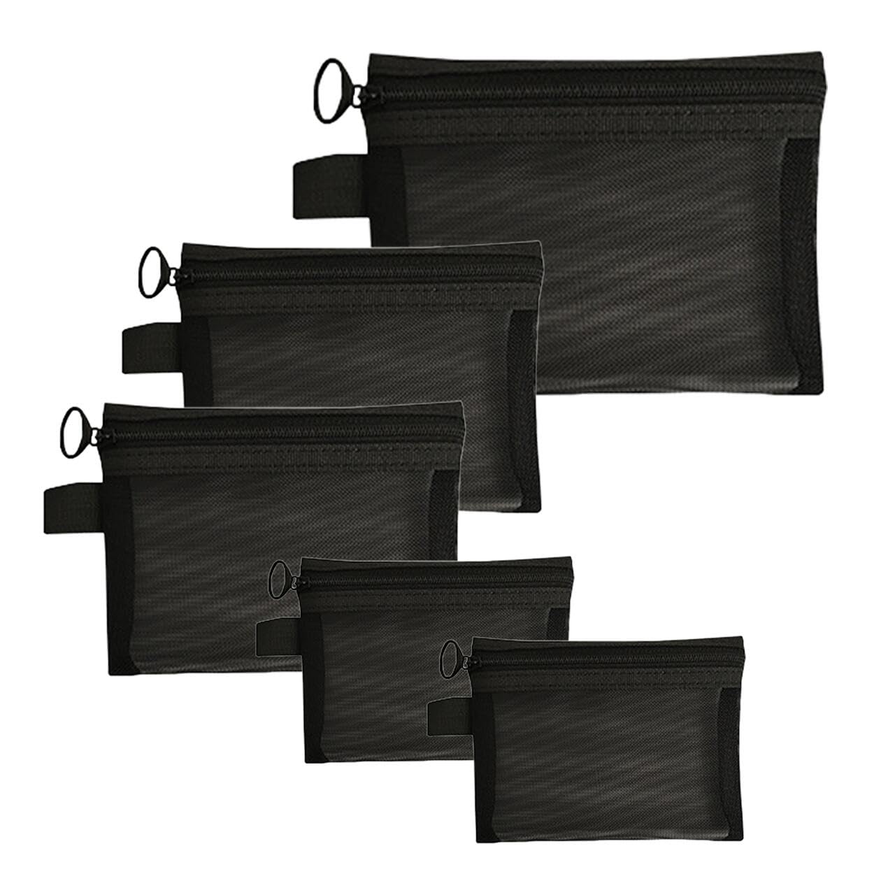 5PCS Small Mesh Zipper Pouch - Breathable Makeup Bags & Cosmetic Organizers with Secure Zipper Closure | Perfect for Travel, Coin Storage, Toiletry Organization & Daily Essentials (Black)