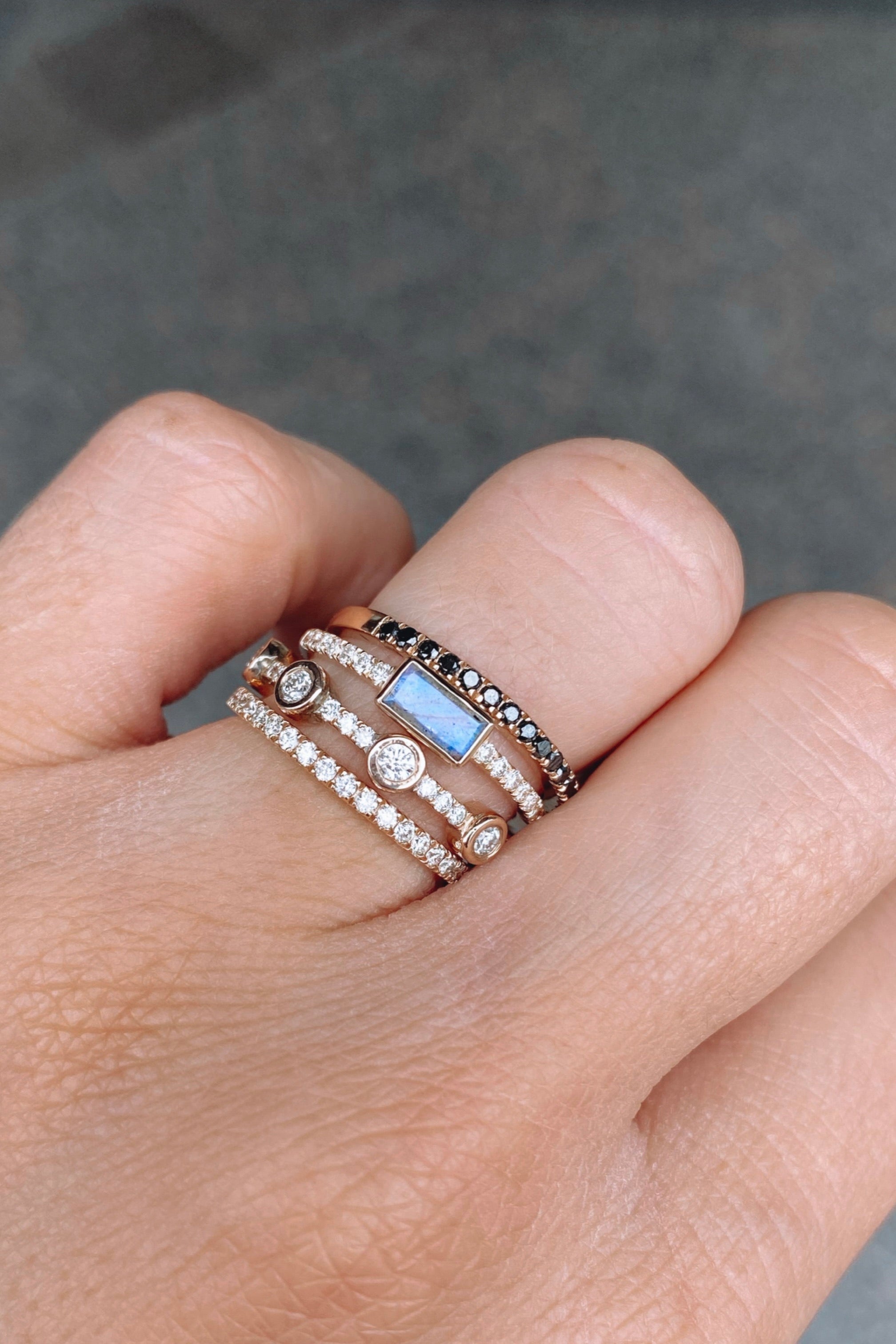 14K Yellow Gold Labradorite and Diamond Stackable Ring for Women - Elegant Wedding, Engagement, or Everyday Jewelry Gift