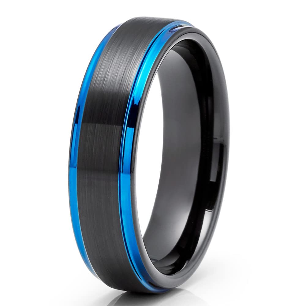 Blue & Black Tungsten Wedding Rings for Men & Women - 6mm Comfort Fit Anniversary & Engagement Bands - Durable & Scratch-Resistant for Everyday Wear