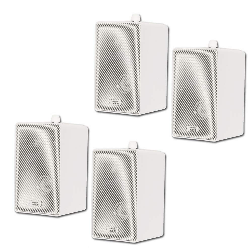 Acoustic Audio 251W Indoor Outdoor 3-Way Speakers - 800 Watt Power, White (2 Pair Pack) - Perfect for Home Theater, Patio Parties & Backyard Entertainment