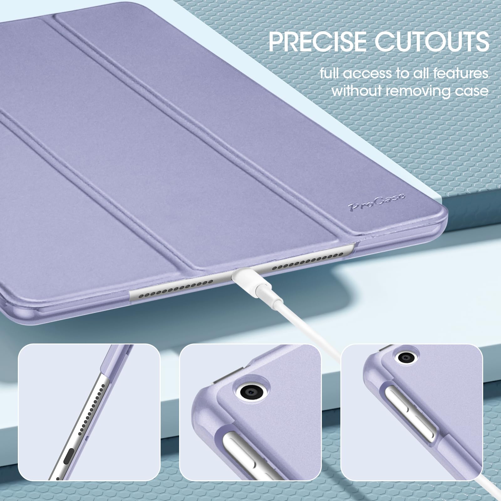 ProCase Slim Hard Back Smart Cover for iPad 10.2 (9th/8th/7th Generation 2021/2020/2019) - Light Purple | Protective iPad Case with Auto Sleep/Wake | Perfect for Work, School & Travel