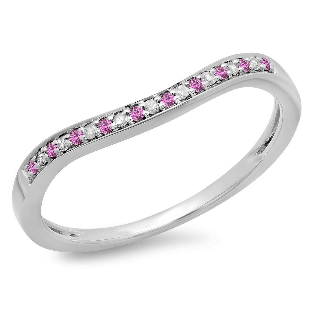 14K Solid Gold Round Pink Sapphire & White Diamond Women's Anniversary Wedding Band Ring – Perfect for Engagements, Anniversaries, and Special Occasions