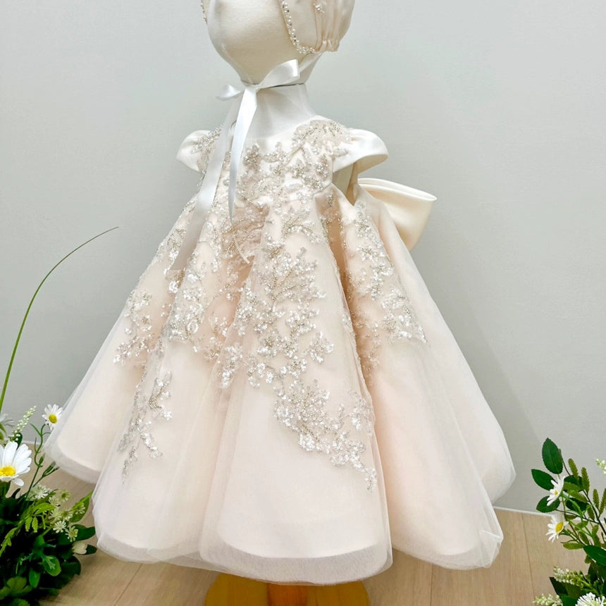 Sparkling Baby Girl Baptism Dress - Toddler First Communion Gown with Sequins | Perfect for Christening, Church Ceremonies & Special Occasions