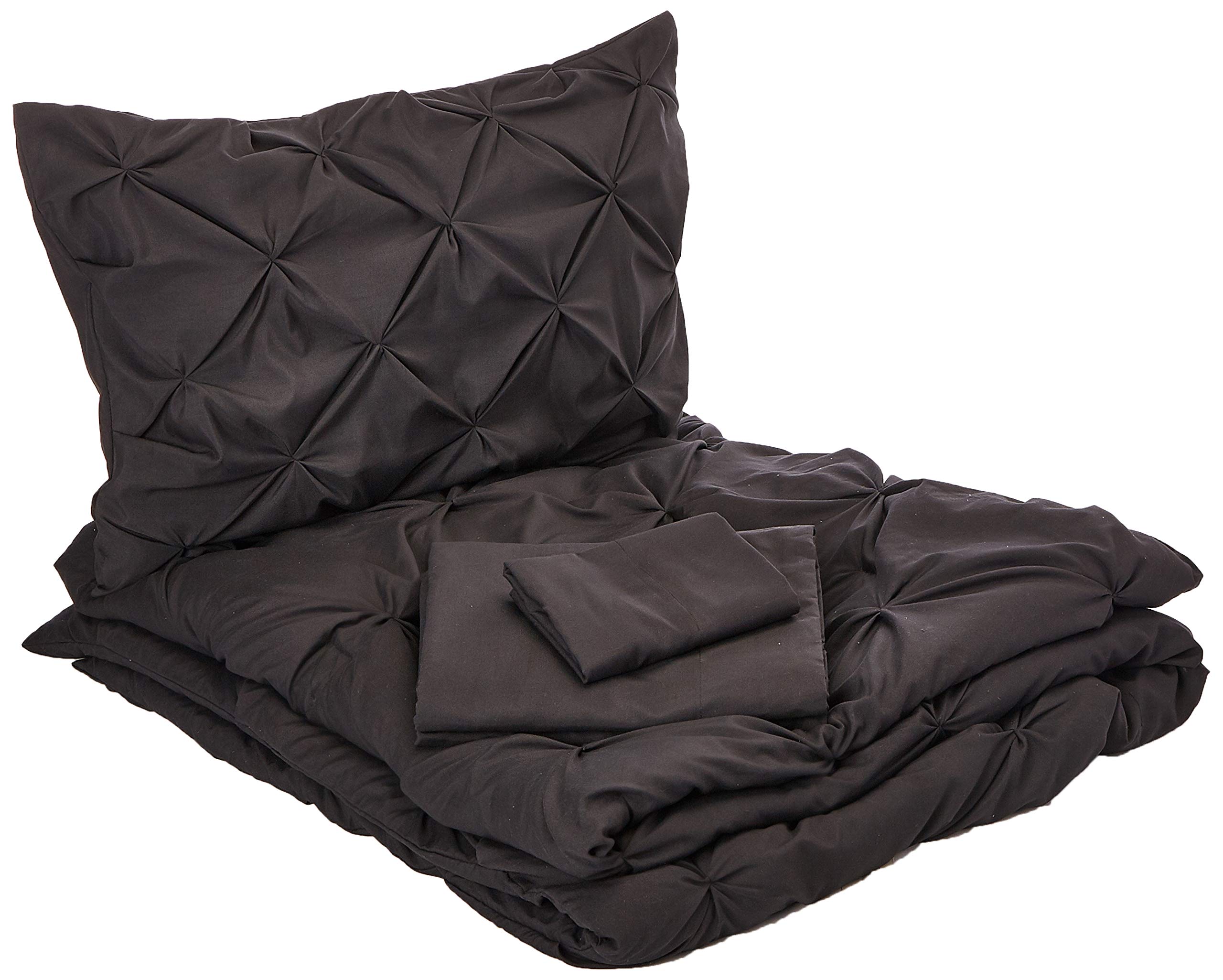 Luxury 6-Piece Comforter Set - Ultra Soft & Cozy Bed-in-a-Bag with Silky Sheets & Double-Sided Storage Pockets, Twin/Twin XL Size, Black - Perfect for Guest Rooms, Dormitories & Cozy Bedroom Makeovers