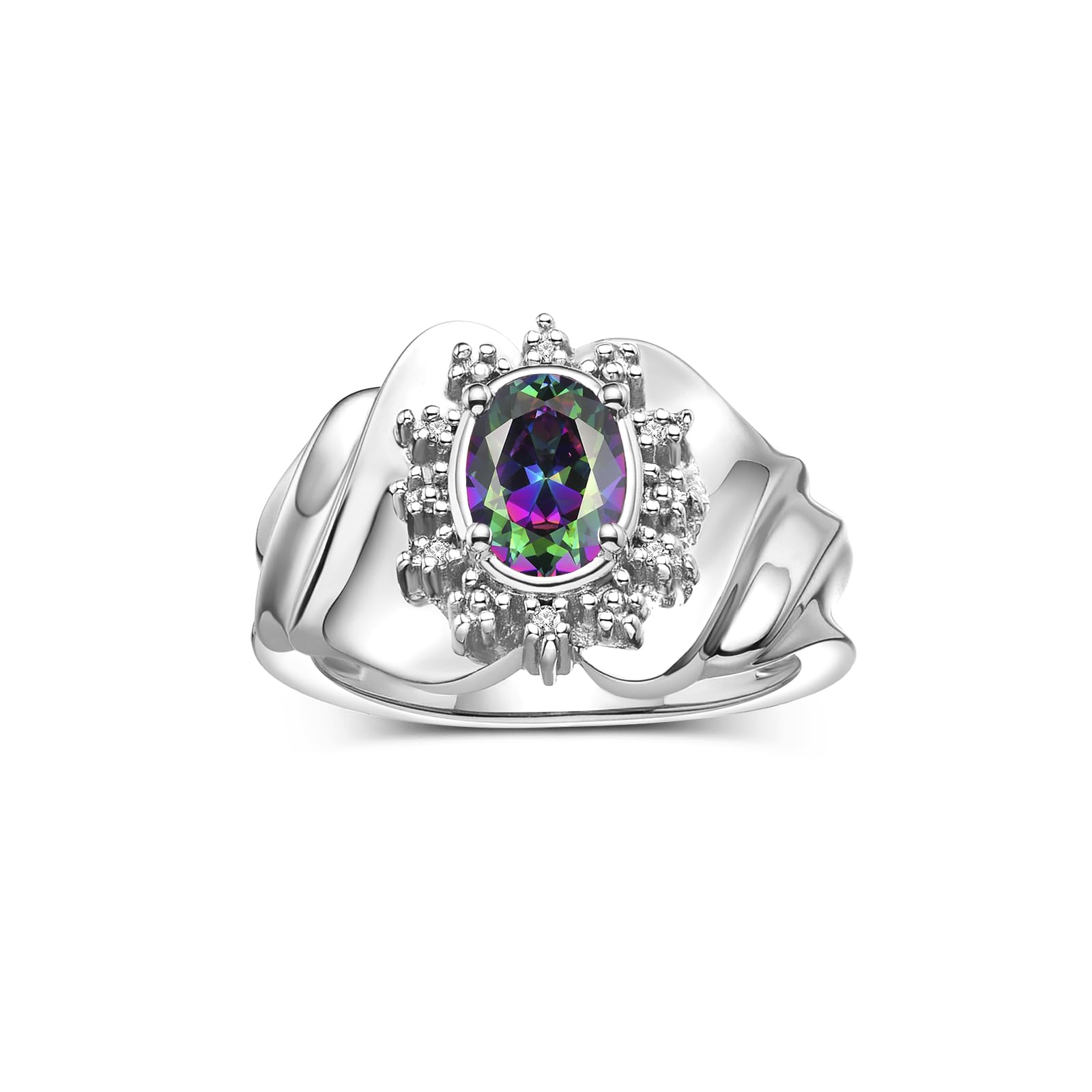 14K White Gold Oval 7X5MM Gemstone Ring with Sparkling Diamonds – Elegant Birthstone Jewelry for Women (Sizes 5-10) – Perfect for Anniversary Gifts, Birthday Presents & Special Occasions