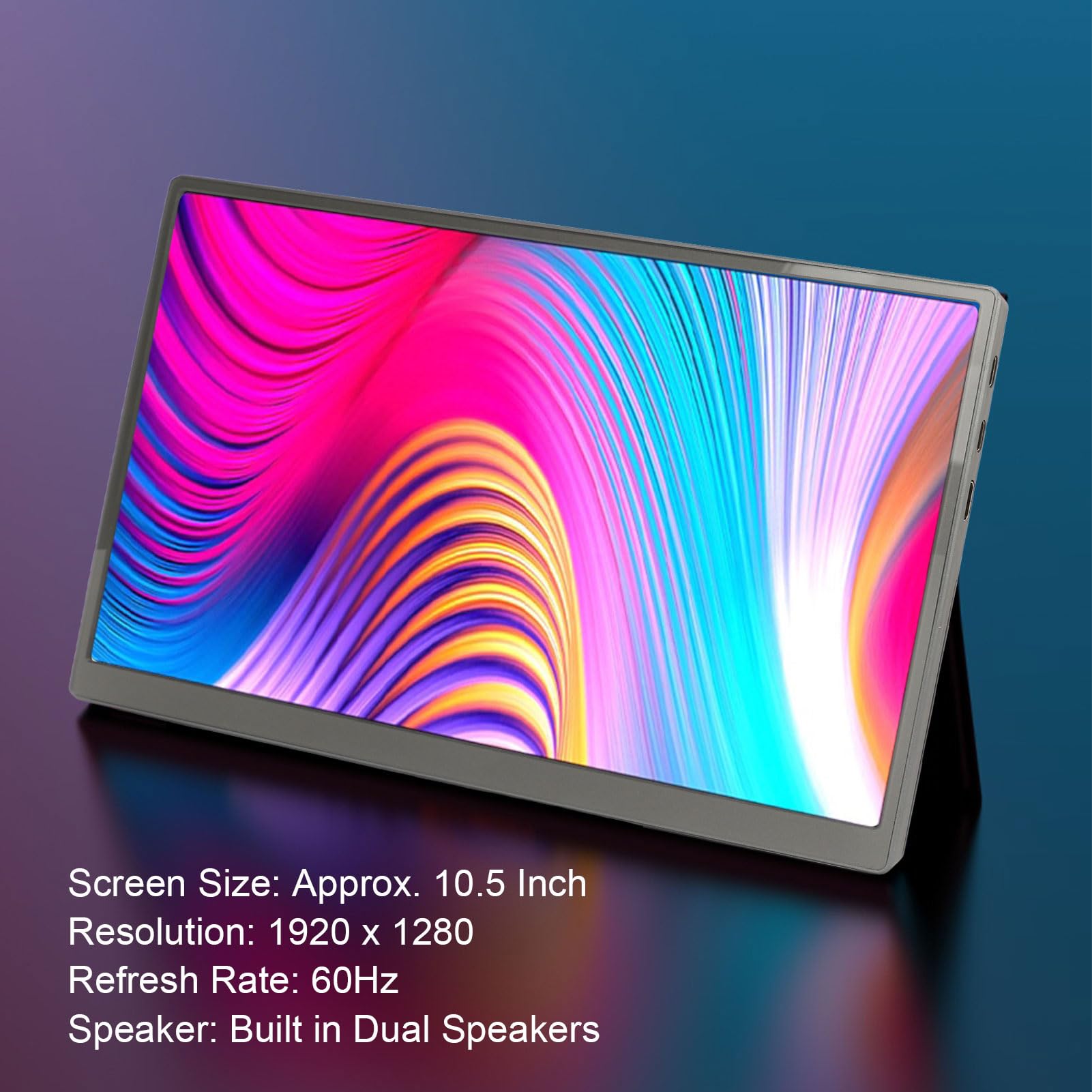 ASHATA 10.5inch Portable Monitor - Full HD 1920x1280 IPS Screen, 60Hz Gaming Monitor with HDR & Dual Speakers | External Second Display for Laptop, PC, Phone, Xbox & PS5 | Perfect for Travel, Work & Gaming