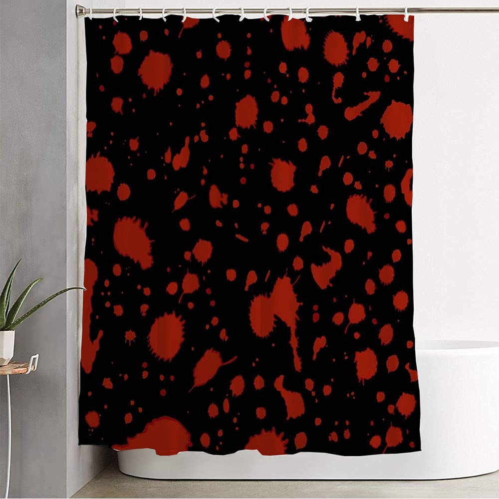 Abstract Blood Splatter Black Shower Curtain - Waterproof Bathroom Curtain Set with Hooks 72×78 inches - Gothic Horror Decor for Halloween, Crime Scene Themed Bathroom, or Haunted House Party